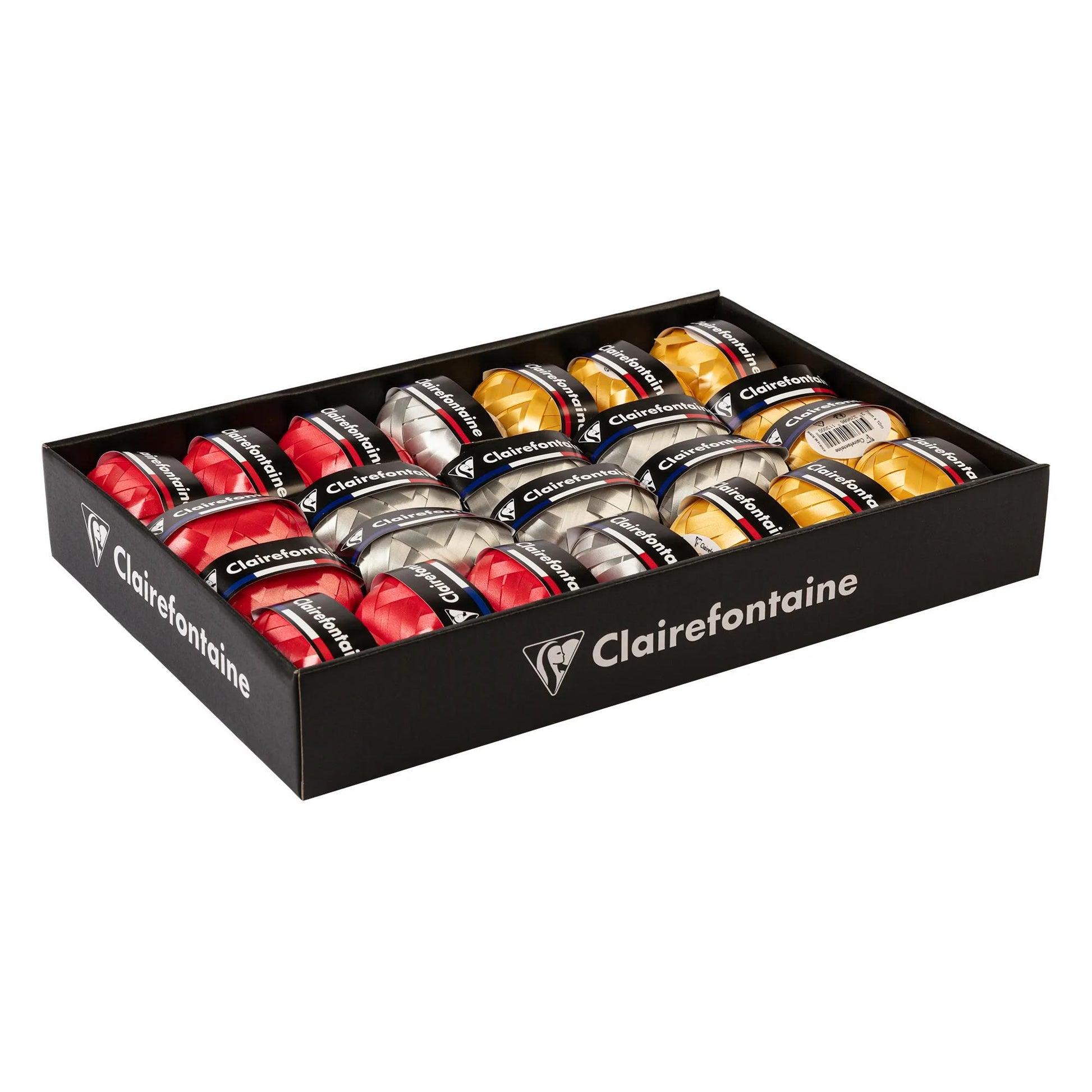 Clairefontaine Matte Ribbon 10 metres Yellow Gold, Red & Silver (Tray of 24)