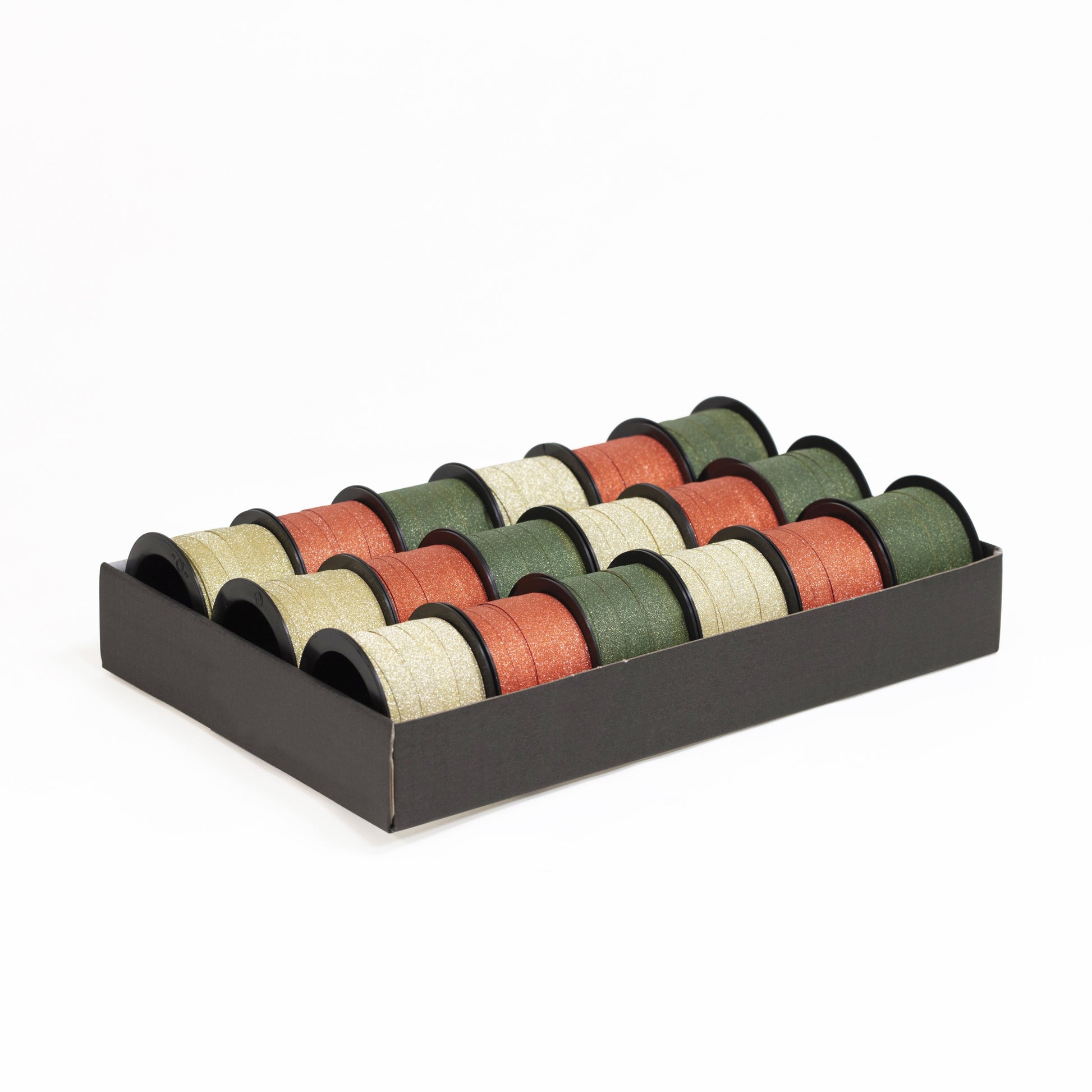 Clairefontaine Glitter Ribbon 10 metres Terracotta, Eucalyptus & Ivory (Tray of 18)