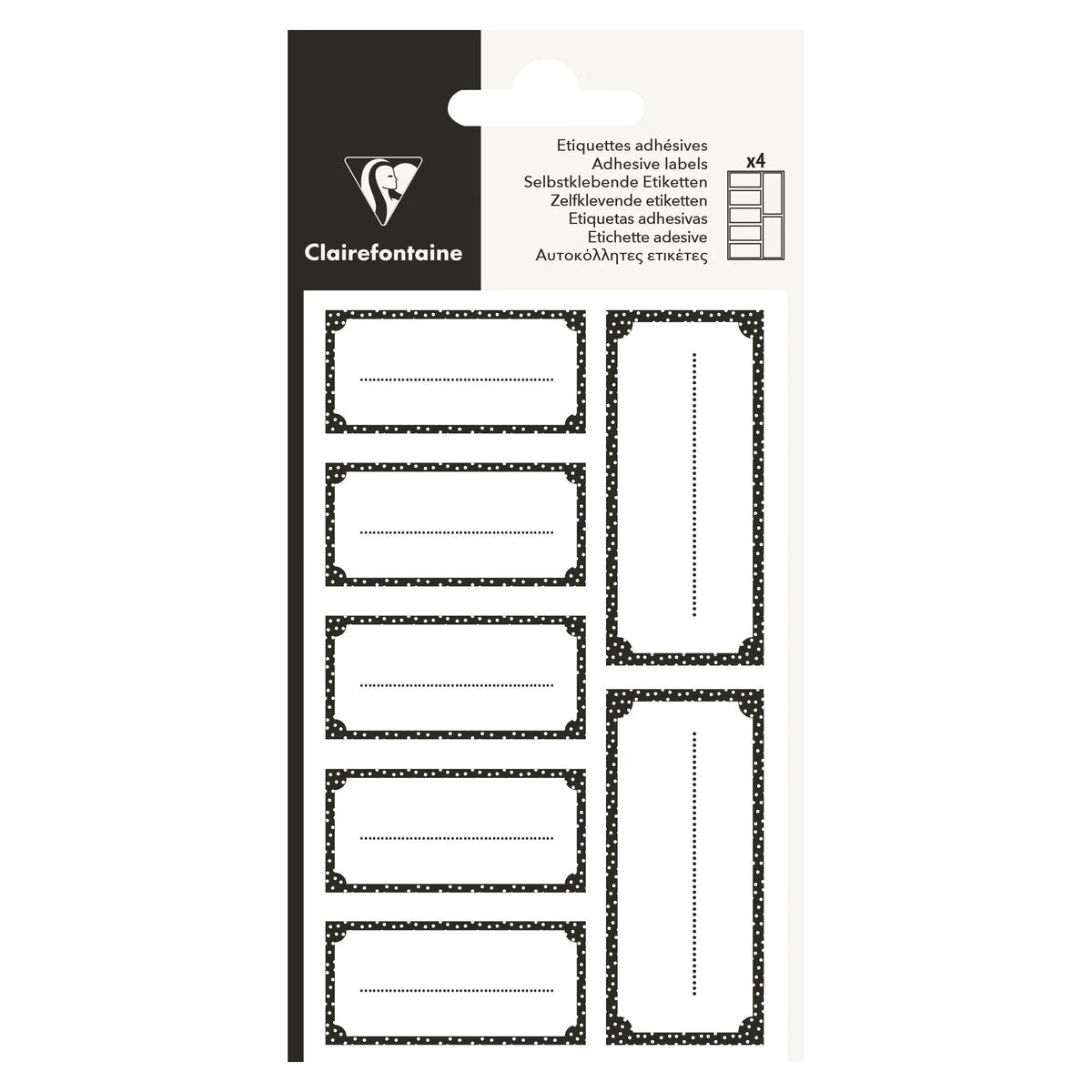 Clairefontaine Adhesive Gift Labels Rectangle Black on White (Pack of 28)