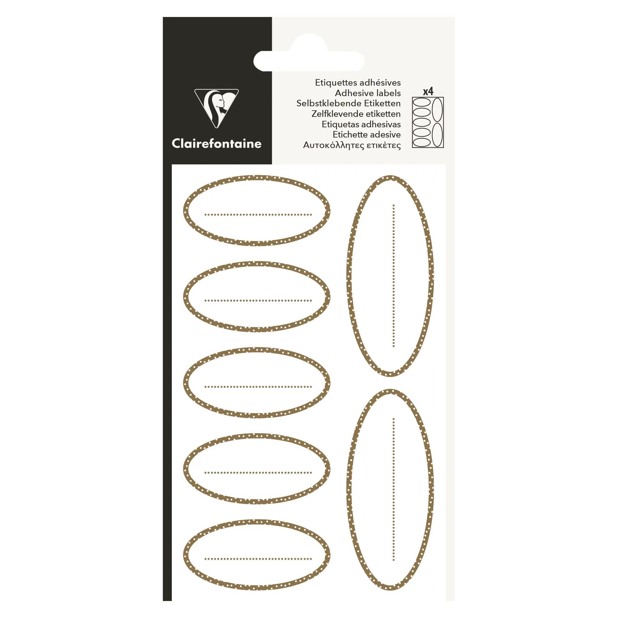 Clairefontaine Adhesive Gift Labels Oval Gold on White (Pack of 28)