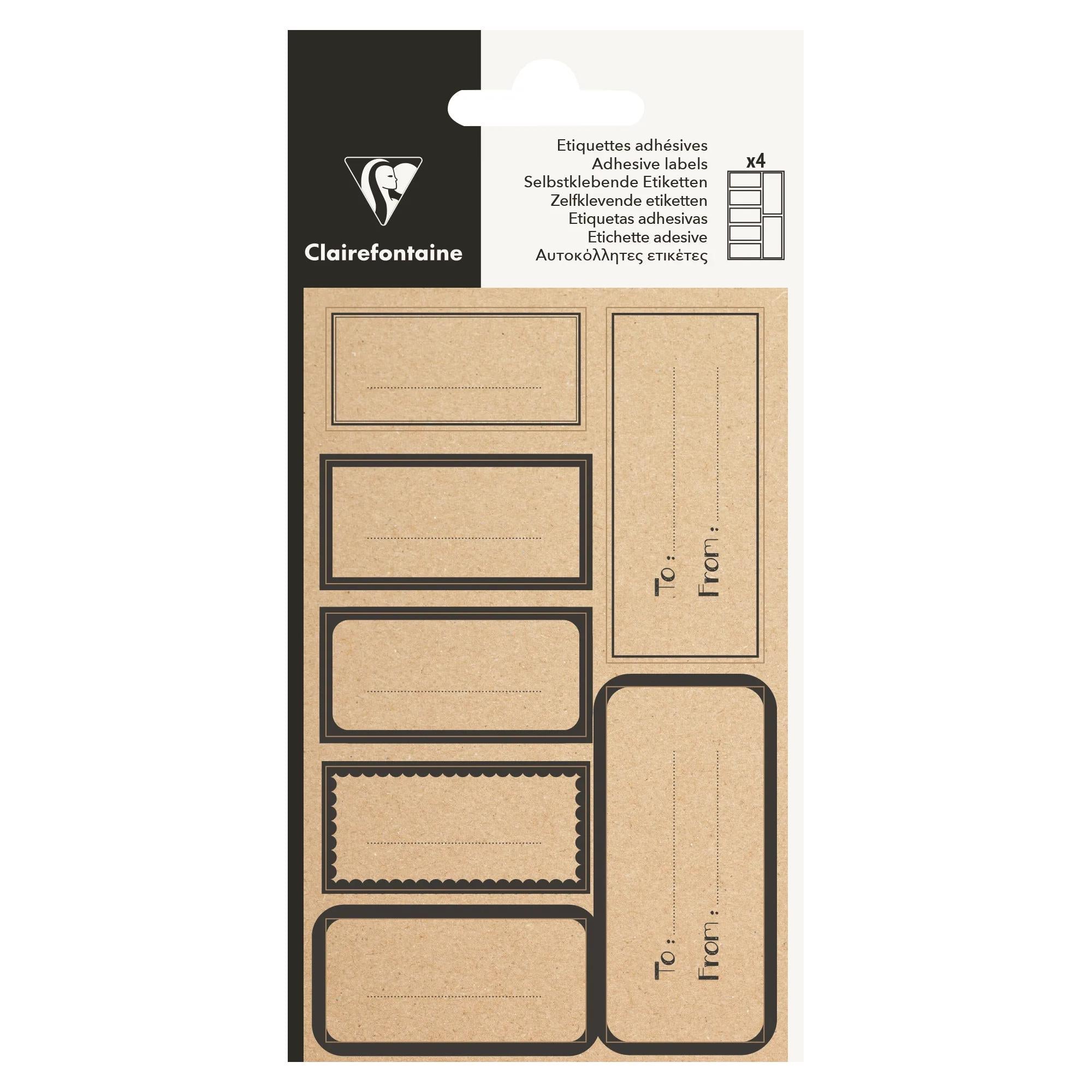 Clairefontaine Adhesive Gift Labels Rectangle Black on Kraft (Pack of 28)