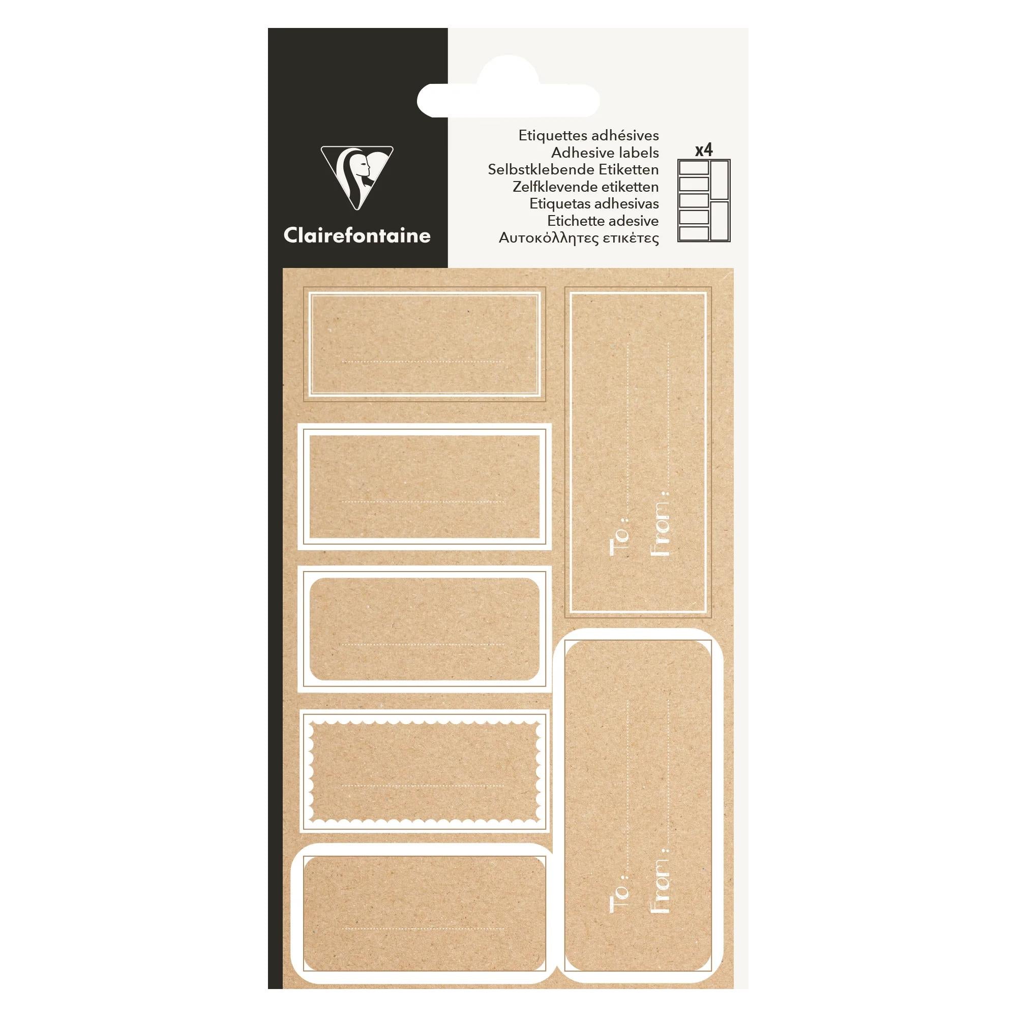 Clairefontaine Adhesive Gift Labels Pack of 28 Kraft White Rectangle