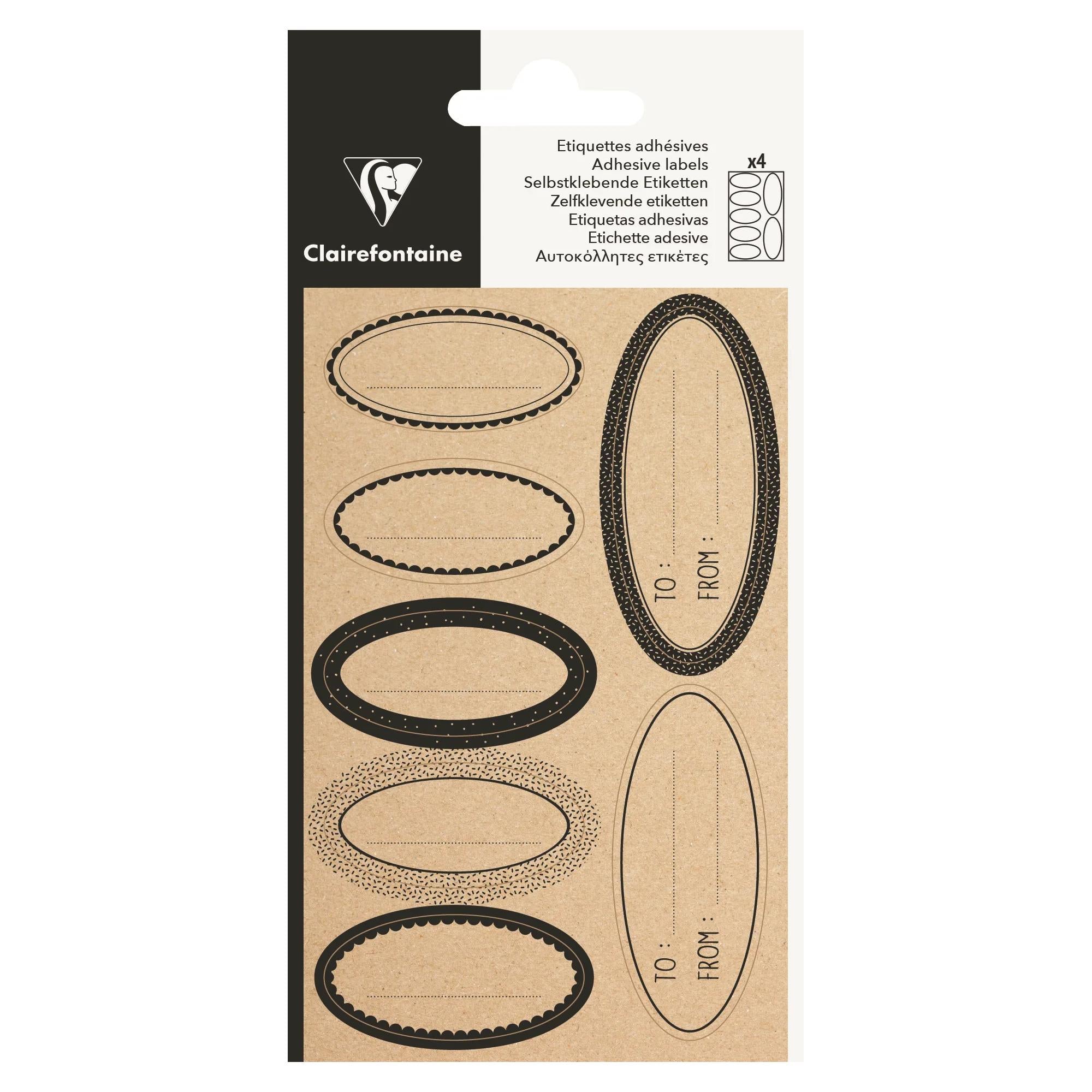 Clairefontaine Adhesive Gift Labels Oval Black on Kraft (Pack of 28)