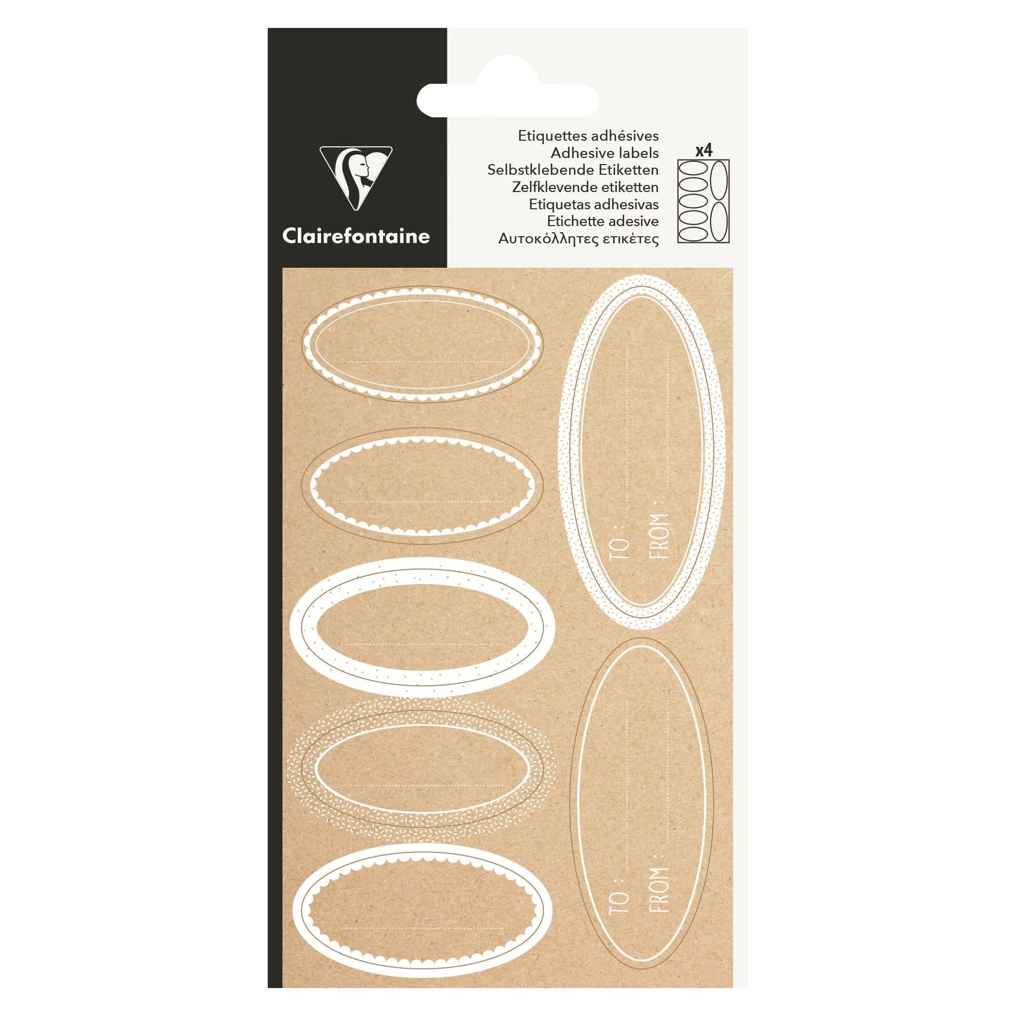 Clairefontaine Adhesive Gift Labels Pack of 28 Kraft White Oval