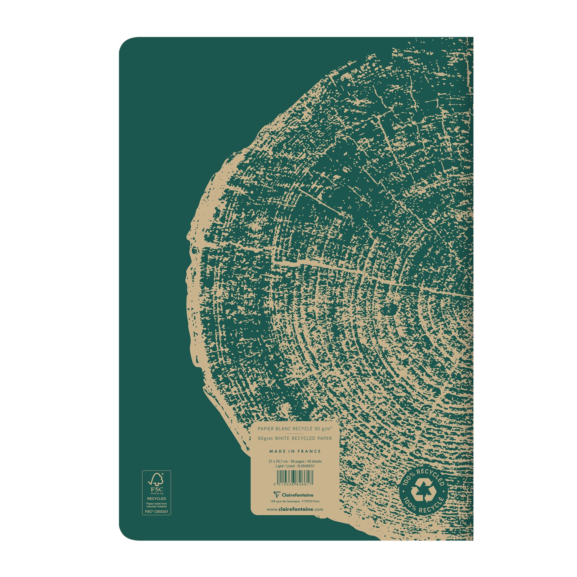 Clairefontaine Forever 100% Recycled Stapled Notebook A4 Lined Green