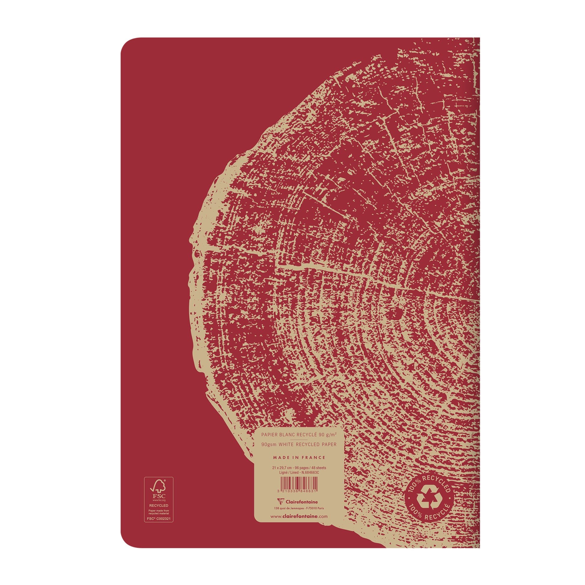 Clairefontaine Forever 100% Recycled Stapled Notebook A4 Lined Red