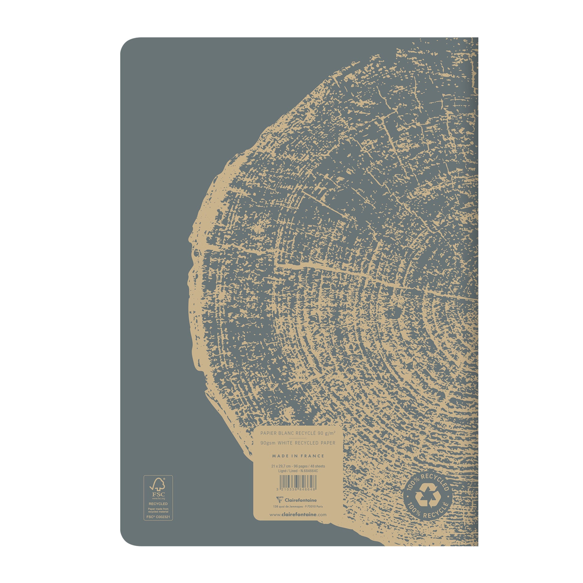 Clairefontaine Forever 100% Recycled Stapled Notebook A4 Lined Grey