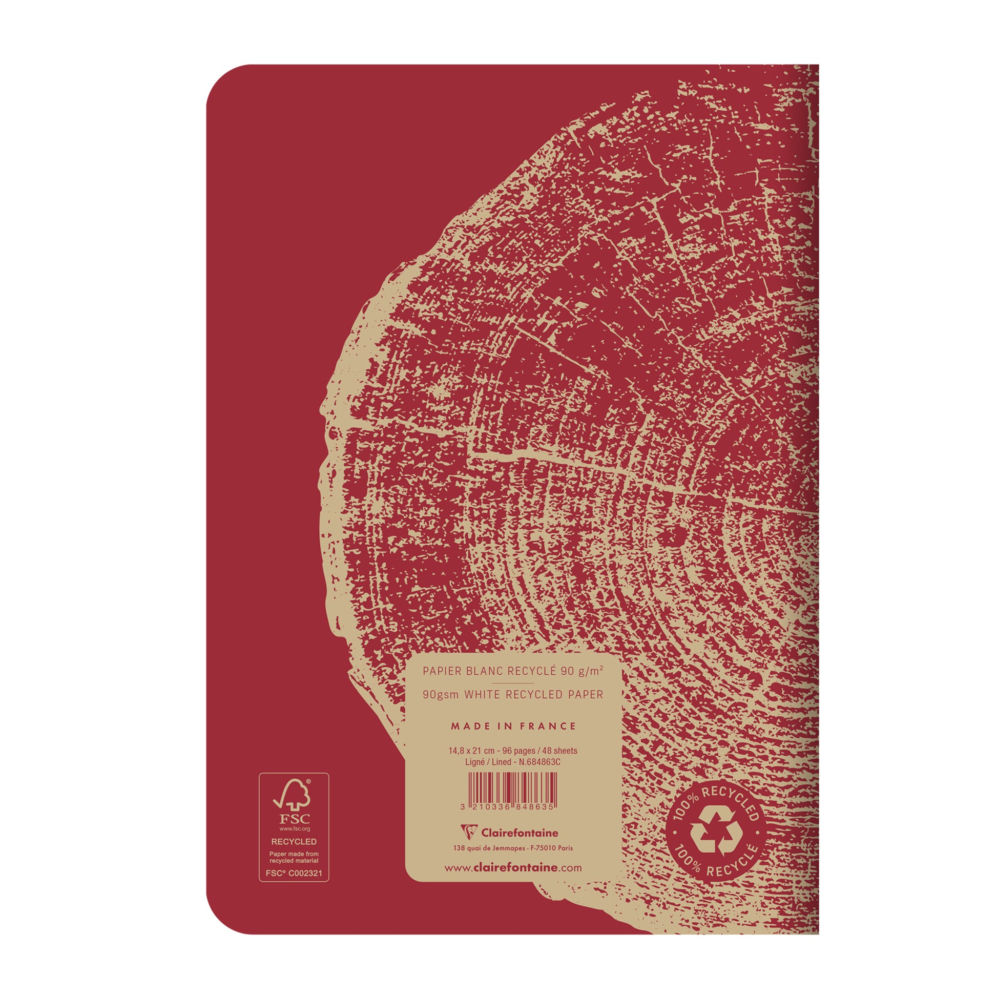 Clairefontaine Forever 100% Recycled Stapled Notebook A5 Lined Red