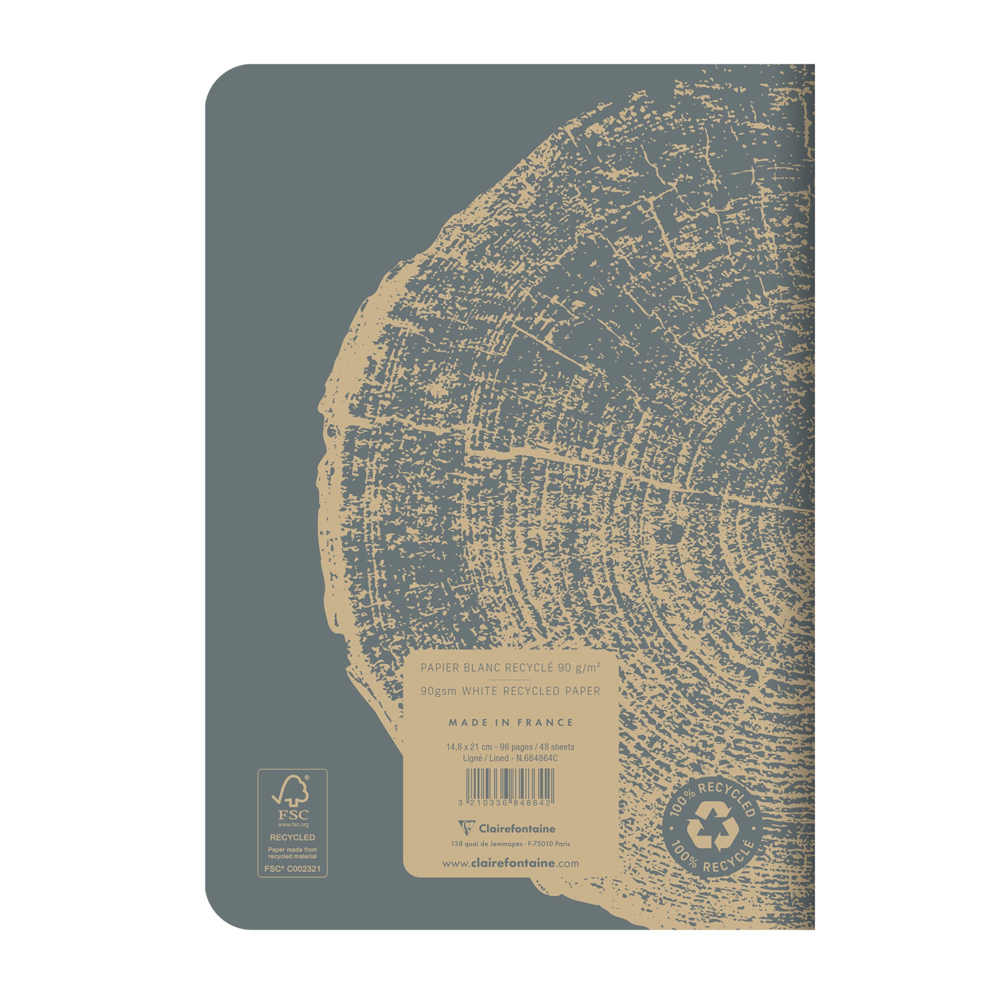 Clairefontaine Forever 100% Recycled Stapled Notebook A5 Lined Grey