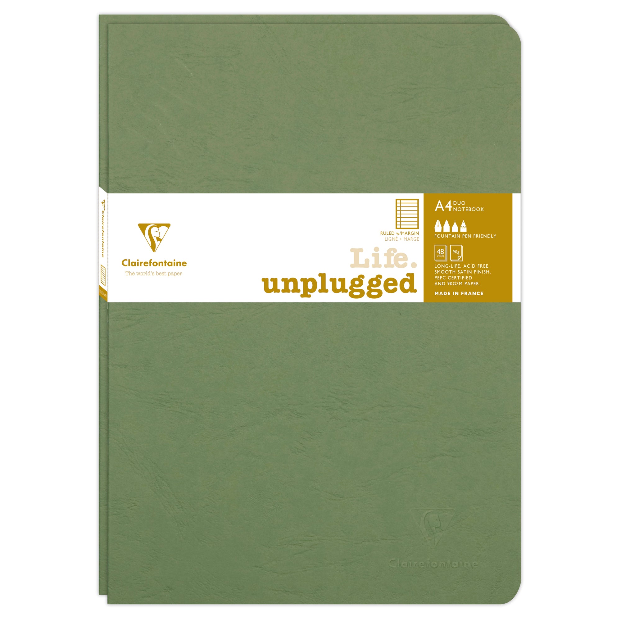 Clairefontaine Age Bag Essentials Duo Pack of 2 Stapled Notebooks A4 Lined Green
