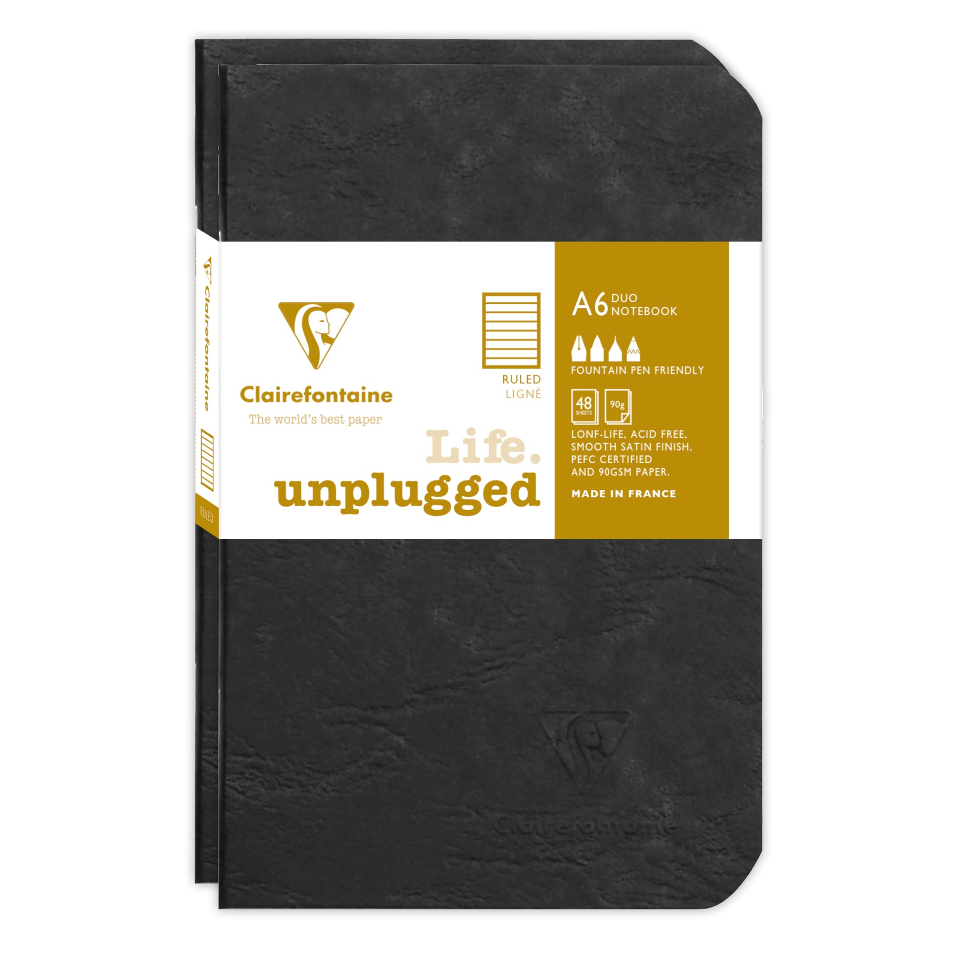 Clairefontaine Age Bag Essentials Duo Pack of 2 Stapled Notebooks Pocket Lined Black