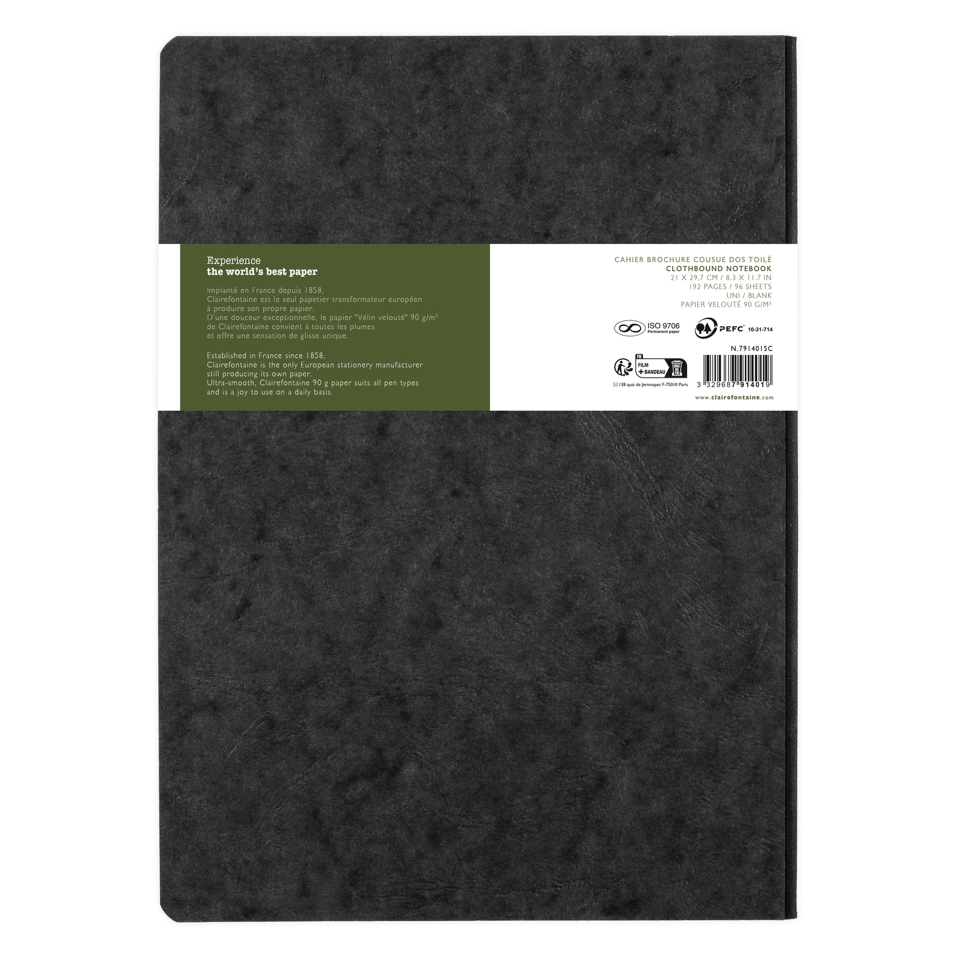 Clairefontaine Age Bag Essentials Clothbound Notebook A4 Blank Black