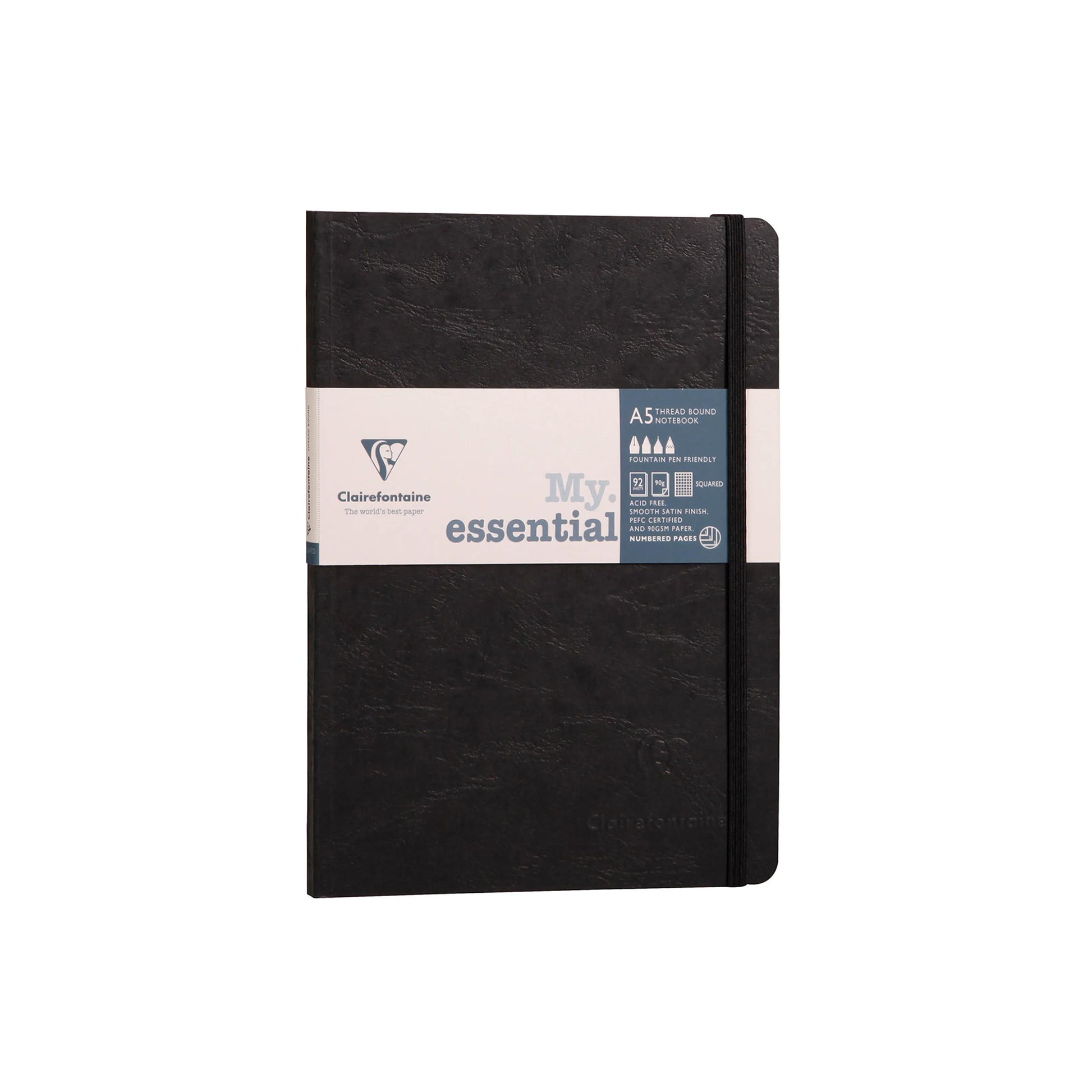 Clairefontaine Age Bag Essentials Threadbound Notebook A5 Grid Black