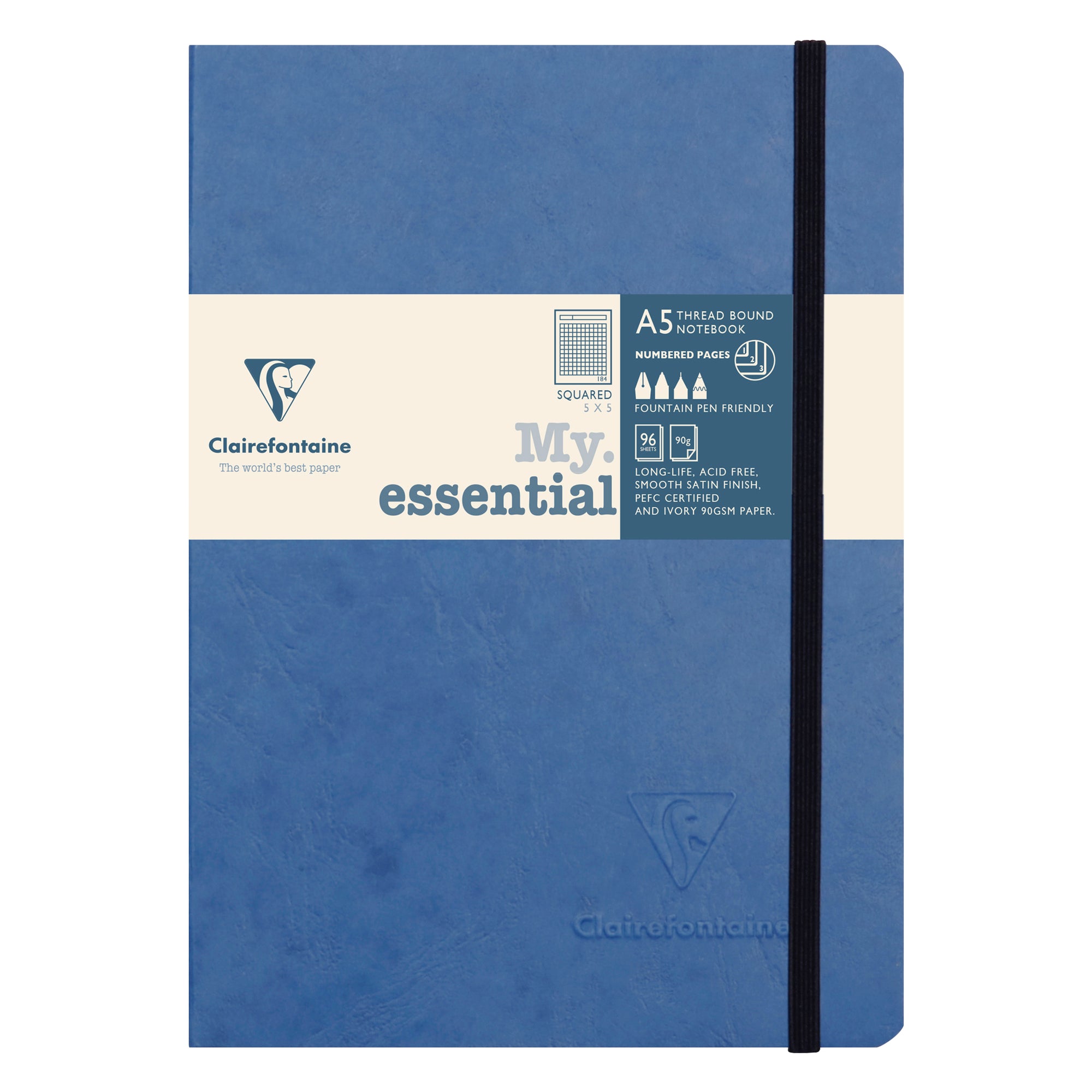 Clairefontaine Age Bag Essentials Threadbound Notebook A5 Grid Blue
