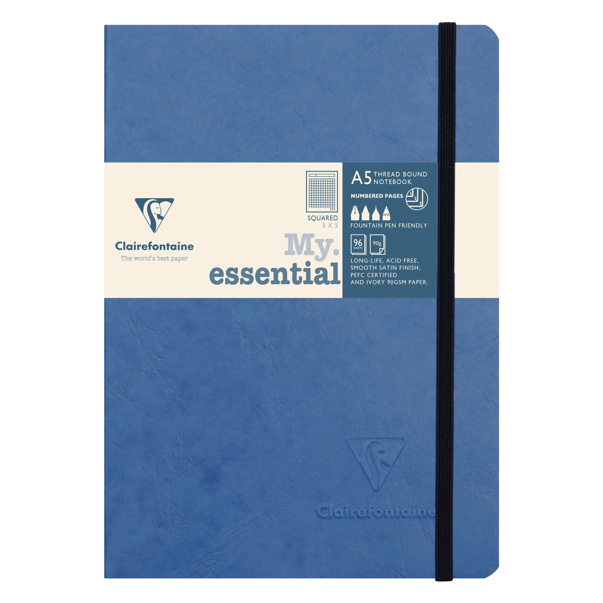 Clairefontaine Age Bag Essentials Threadbound Notebook A5 Grid Blue
