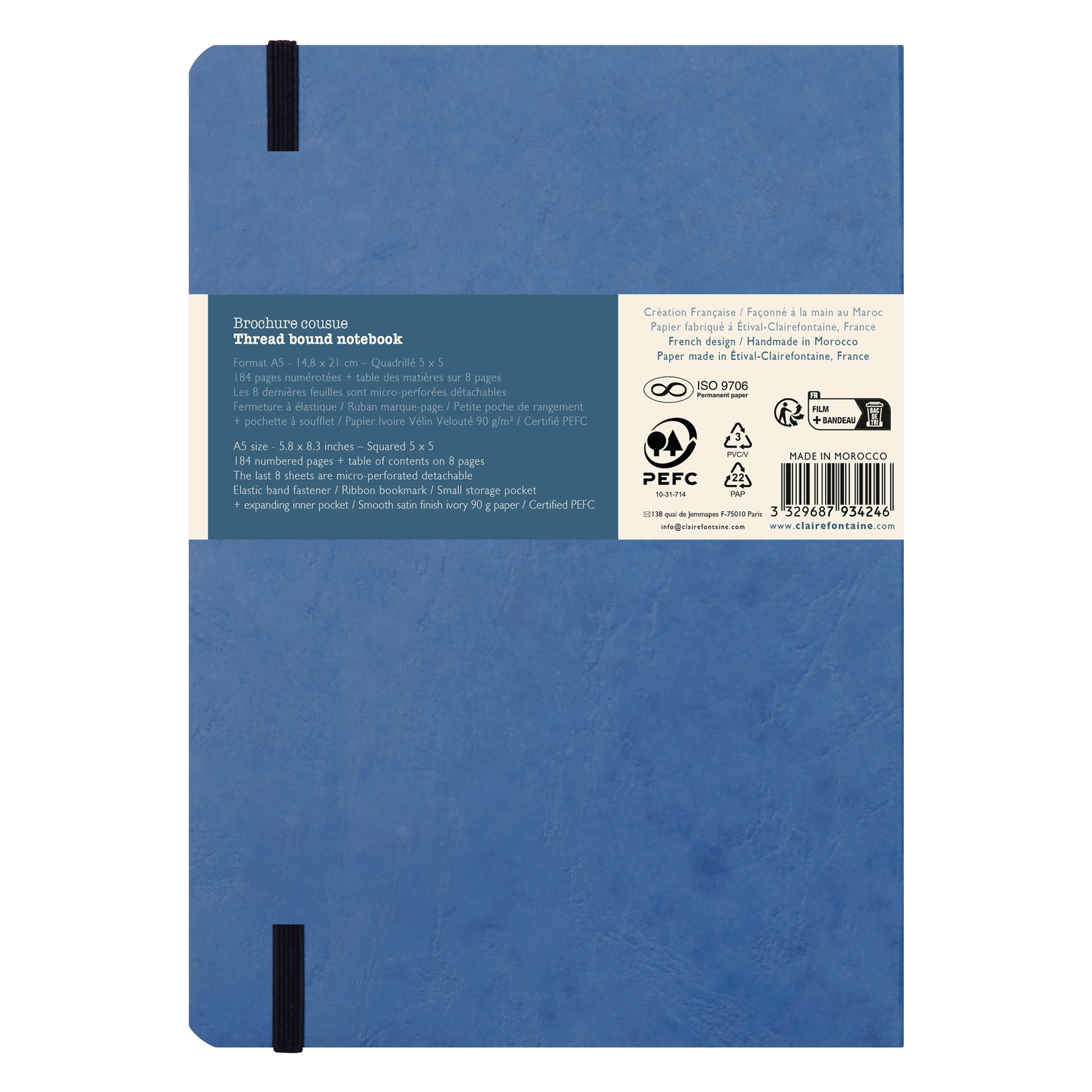 Clairefontaine Age Bag Essentials Threadbound Notebook A5 Grid Blue