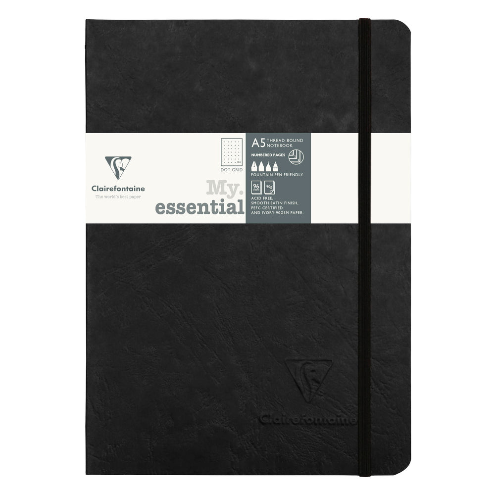 Clairefontaine Age Bag Essentials Threadbound Notebook A5 Dot Grid Black