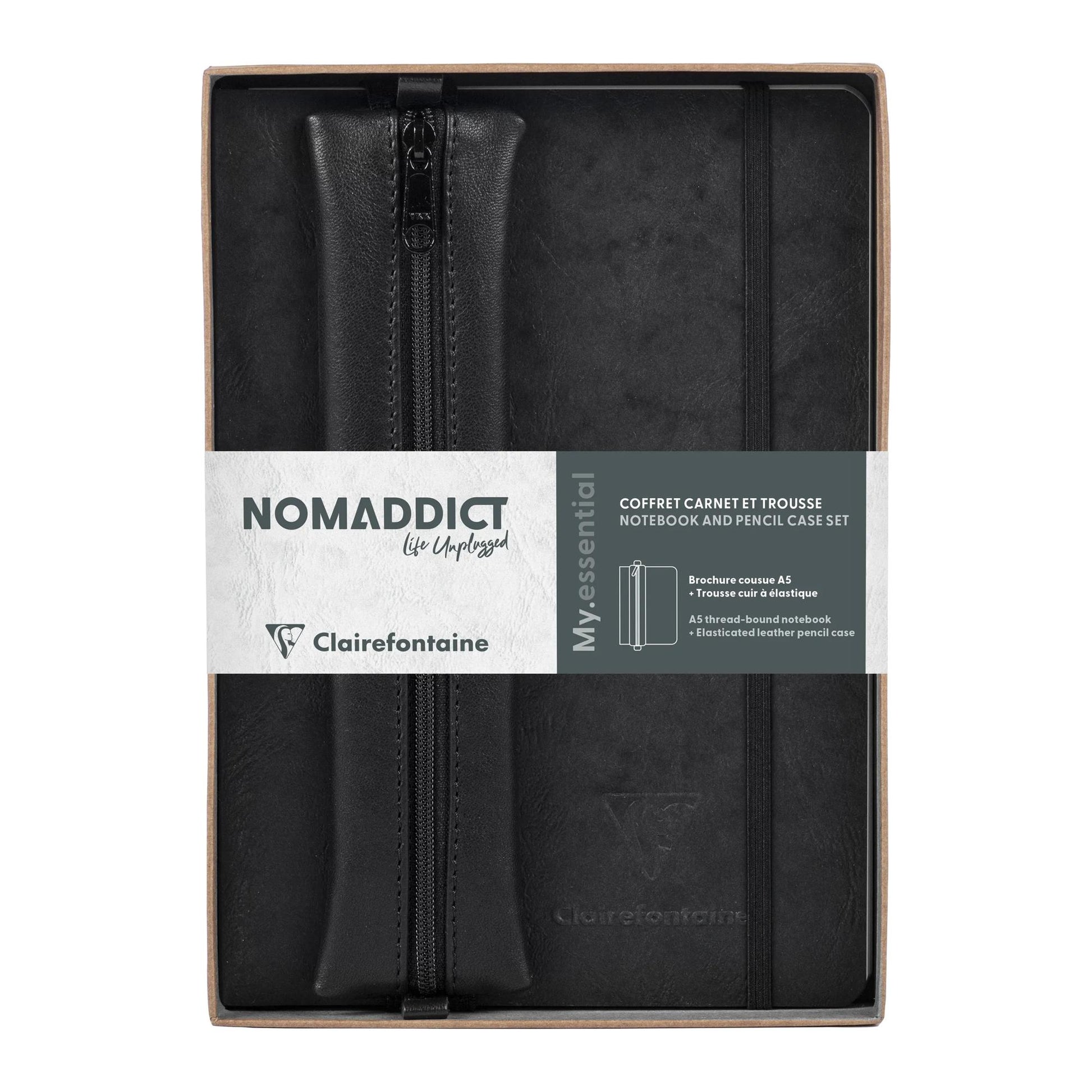 Clairefontaine Nomaddict (Age Bag) Notebook & Pencil Case Gift Set Dot Grid Black