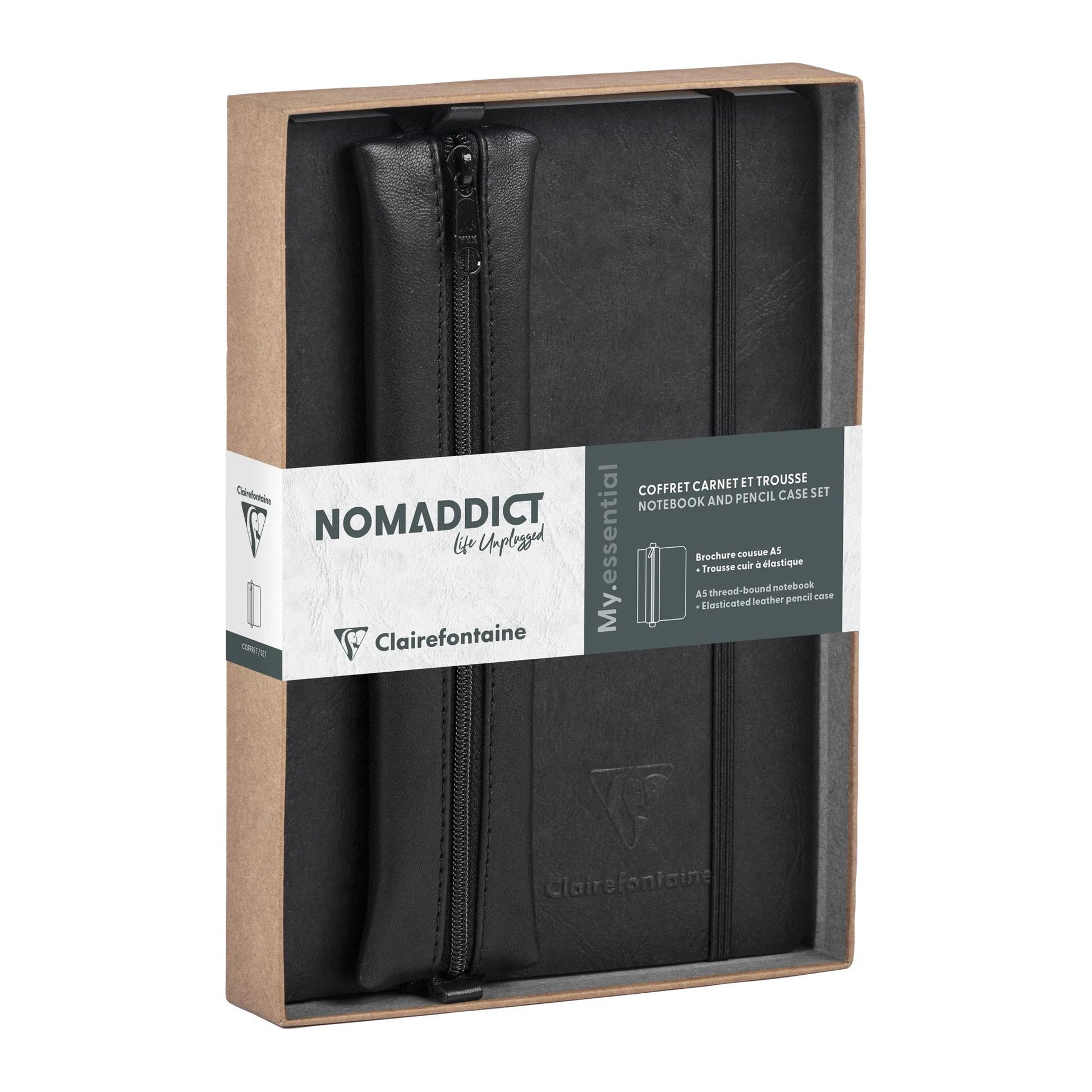 Clairefontaine Nomaddict (Age Bag) Notebook & Pencil Case Gift Set Dot Grid Black