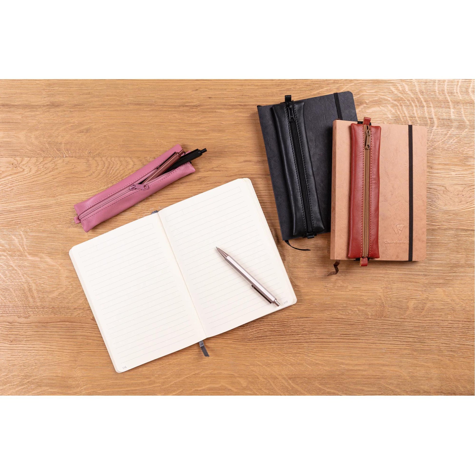Clairefontaine Nomaddict (Age Bag) Notebook & Pencil Case Gift Set Dot Grid Tobacco