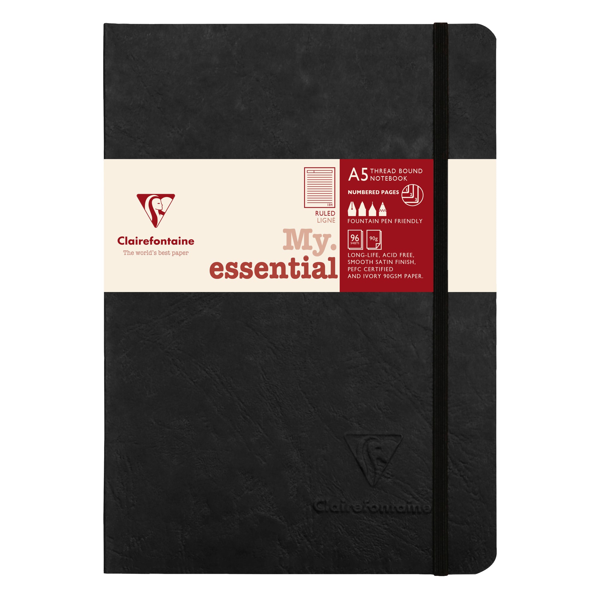 Clairefontaine Age Bag Essentials Threadbound Notebook A5 Lined Black