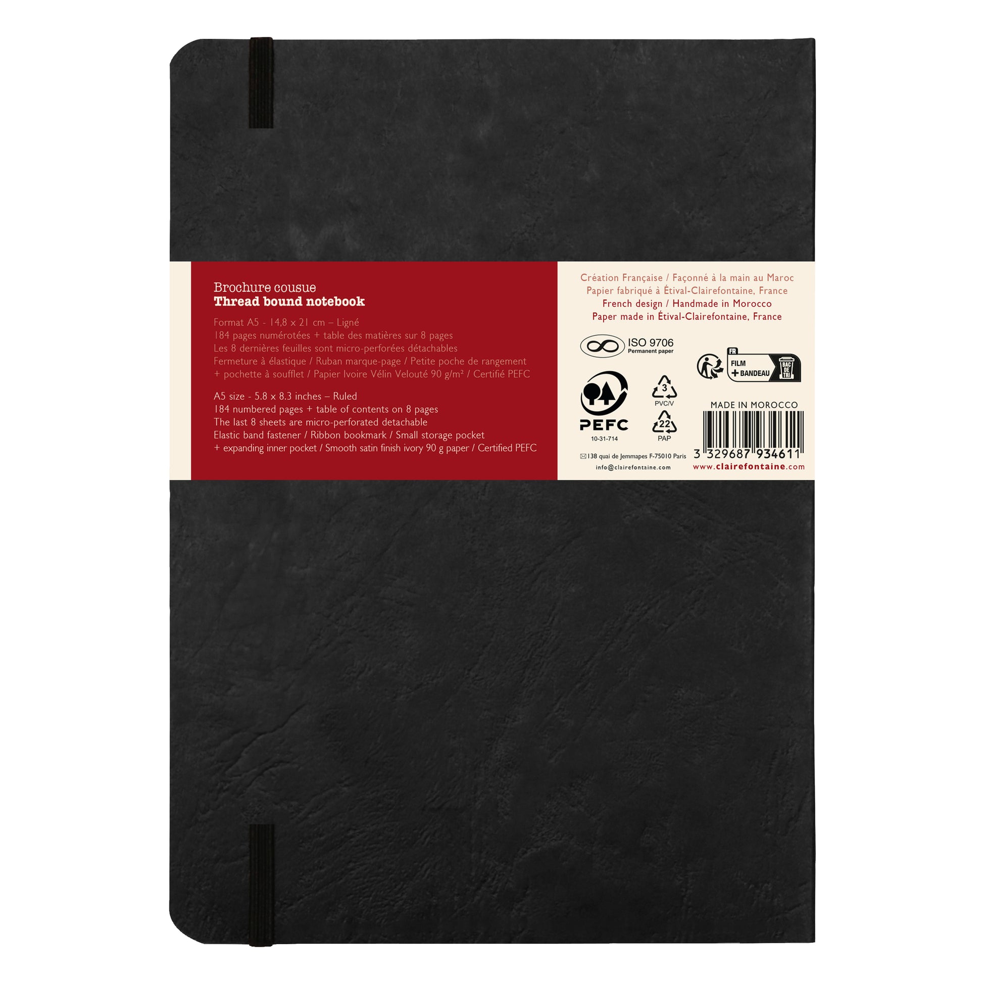 Clairefontaine Age Bag Essentials Threadbound Notebook A5 Lined Black