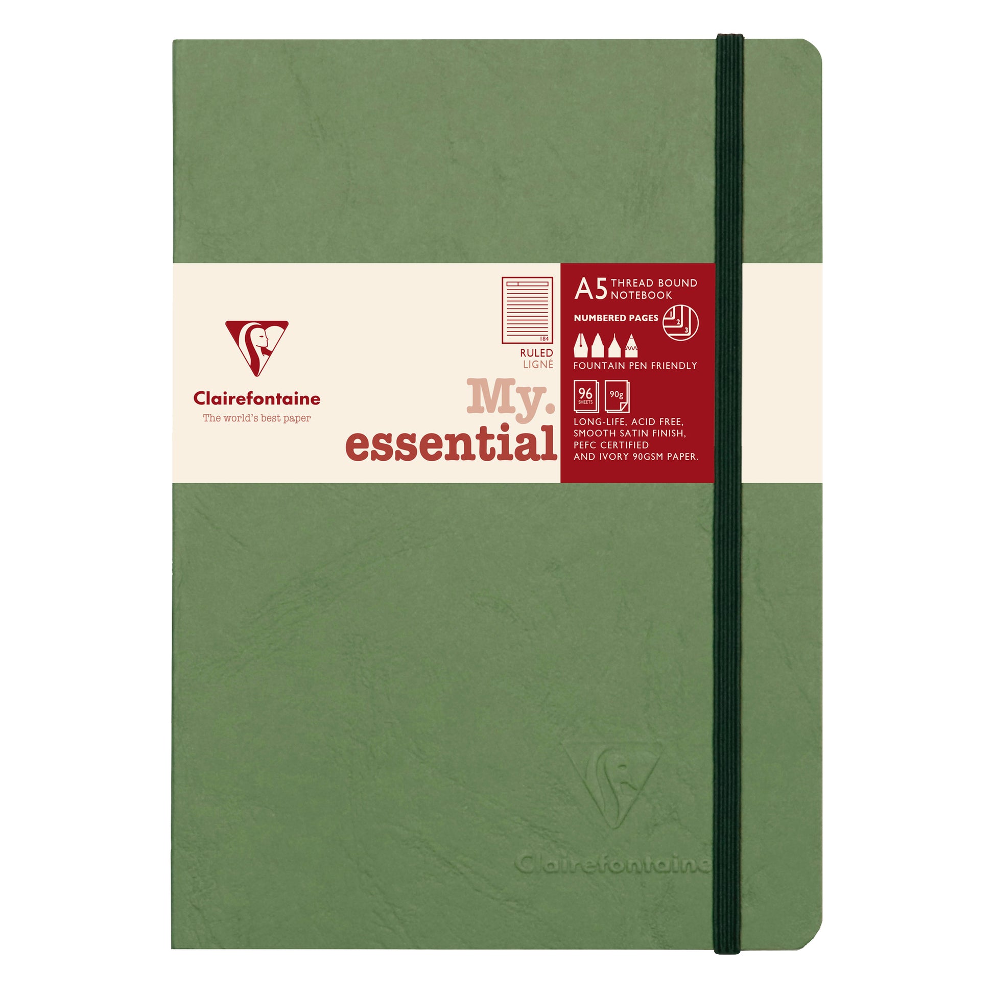 Clairefontaine Age Bag Essentials Threadbound Notebook A5 Lined Green