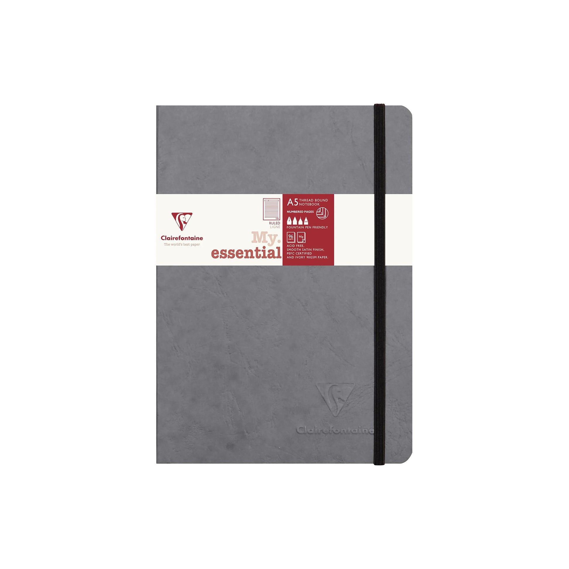 Clairefontaine Age Bag Essentials Threadbound Notebook A5 Lined Grey