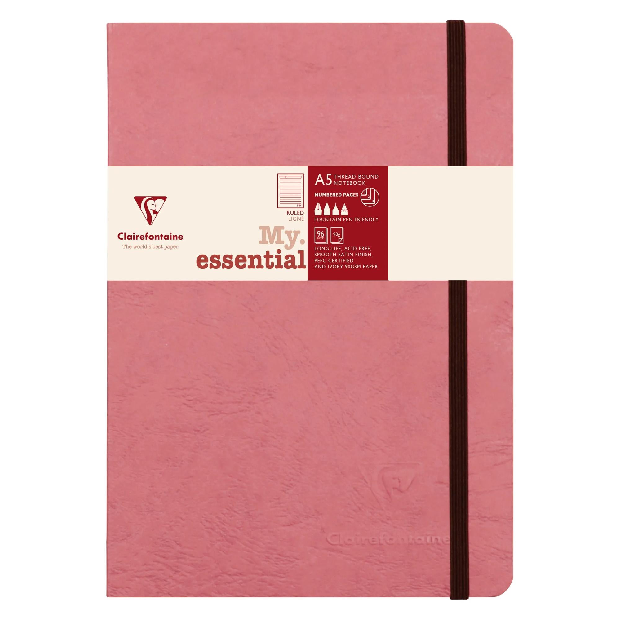 Clairefontaine Age Bag Essentials Threadbound Notebook A5 Lined Antique Rose
