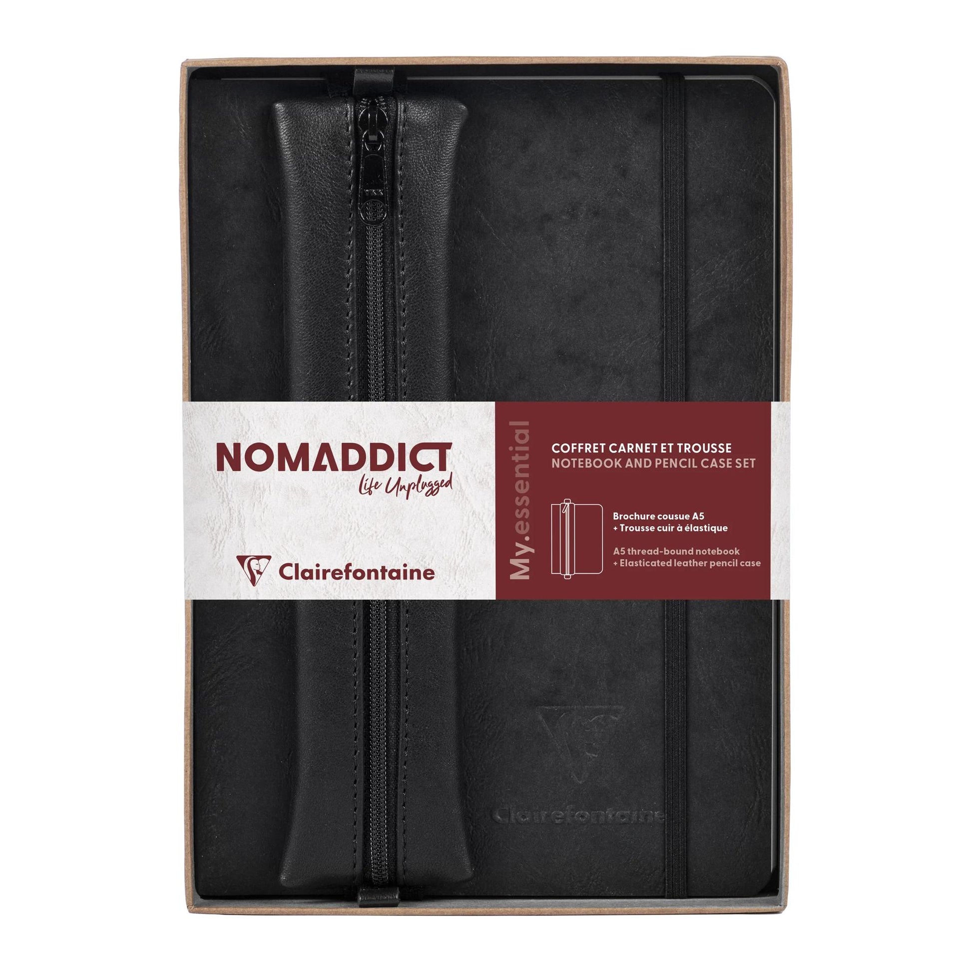 Clairefontaine Nomaddict (Age Bag) Notebook & Pencil Case Gift Set Lined Black