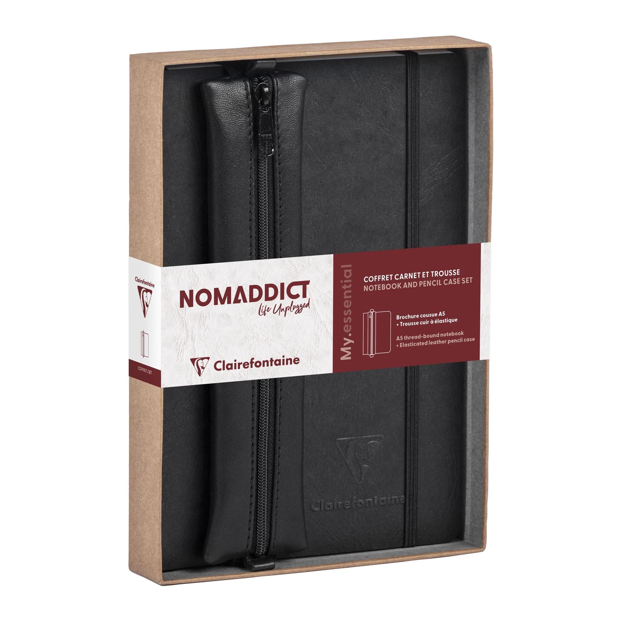 Clairefontaine Nomaddict (Age Bag) Notebook & Pencil Case Gift Set Lined Black