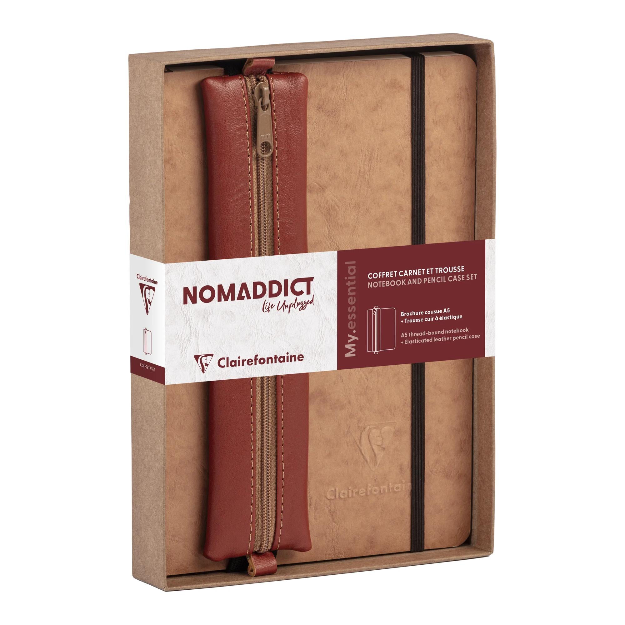 Clairefontaine Nomaddict (Age Bag) Notebook & Pencil Case Gift Set Lined Tobacco