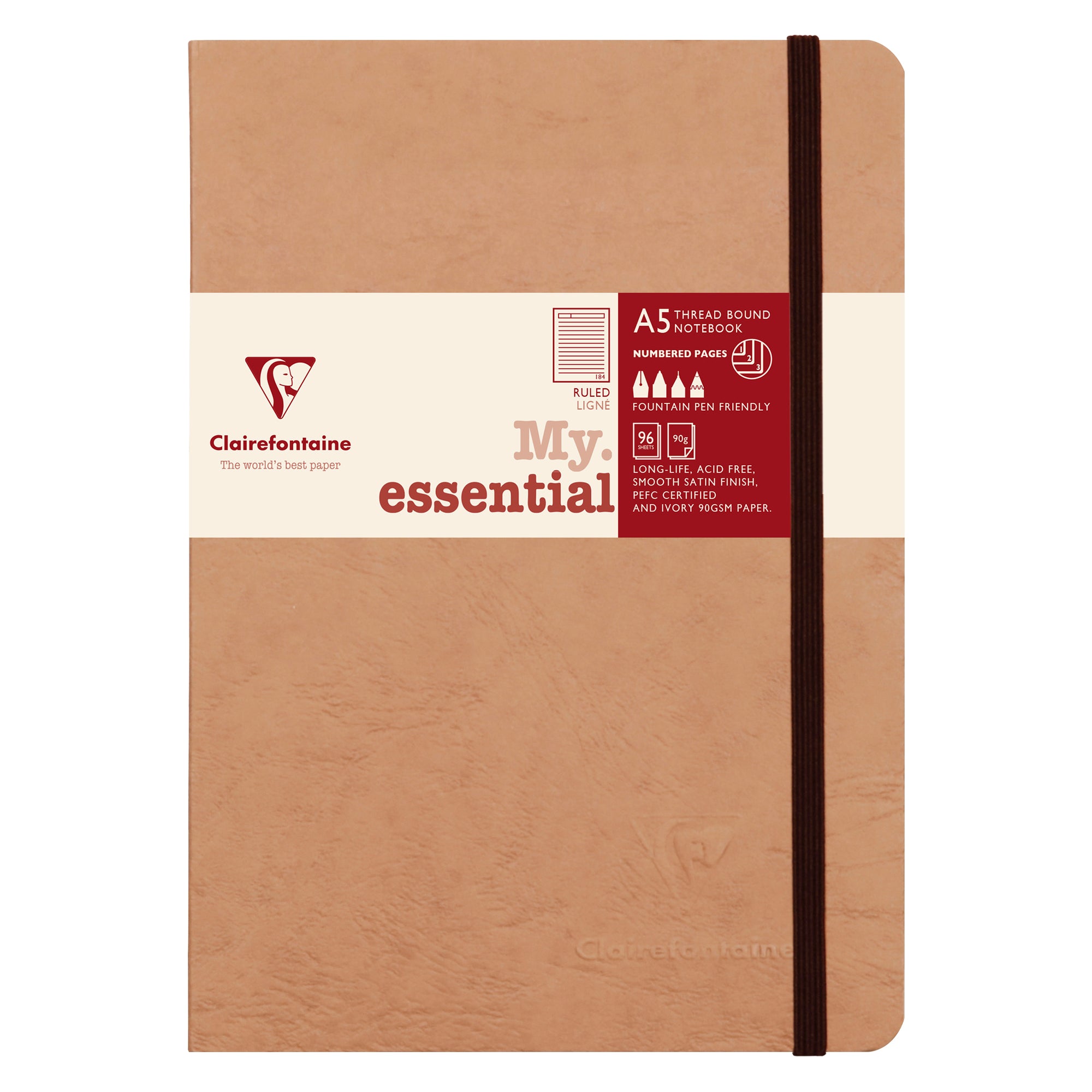 Clairefontaine Age Bag Essentials Threadbound Notebook A5 Lined Tobacco