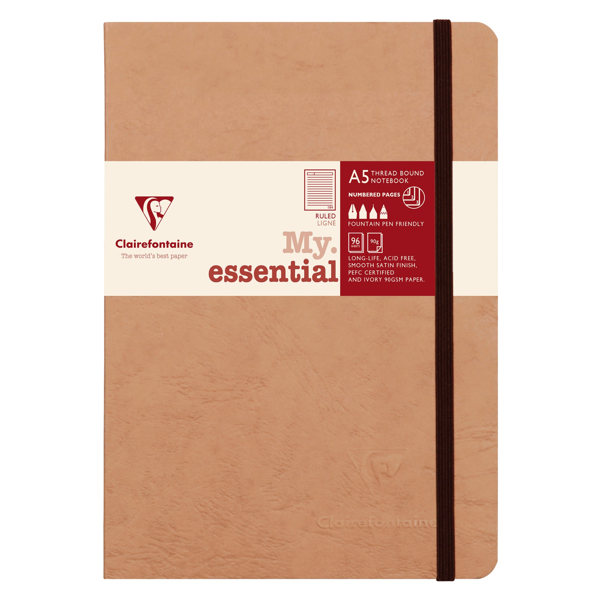 Clairefontaine Age Bag Essentials Threadbound Notebook A5 Lined Tobacco