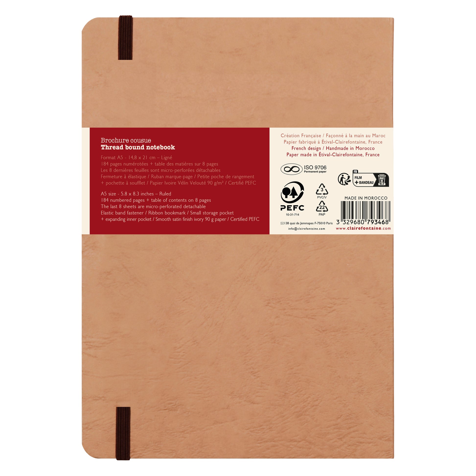 Clairefontaine Age Bag Essentials Threadbound Notebook A5 Lined Tobacco