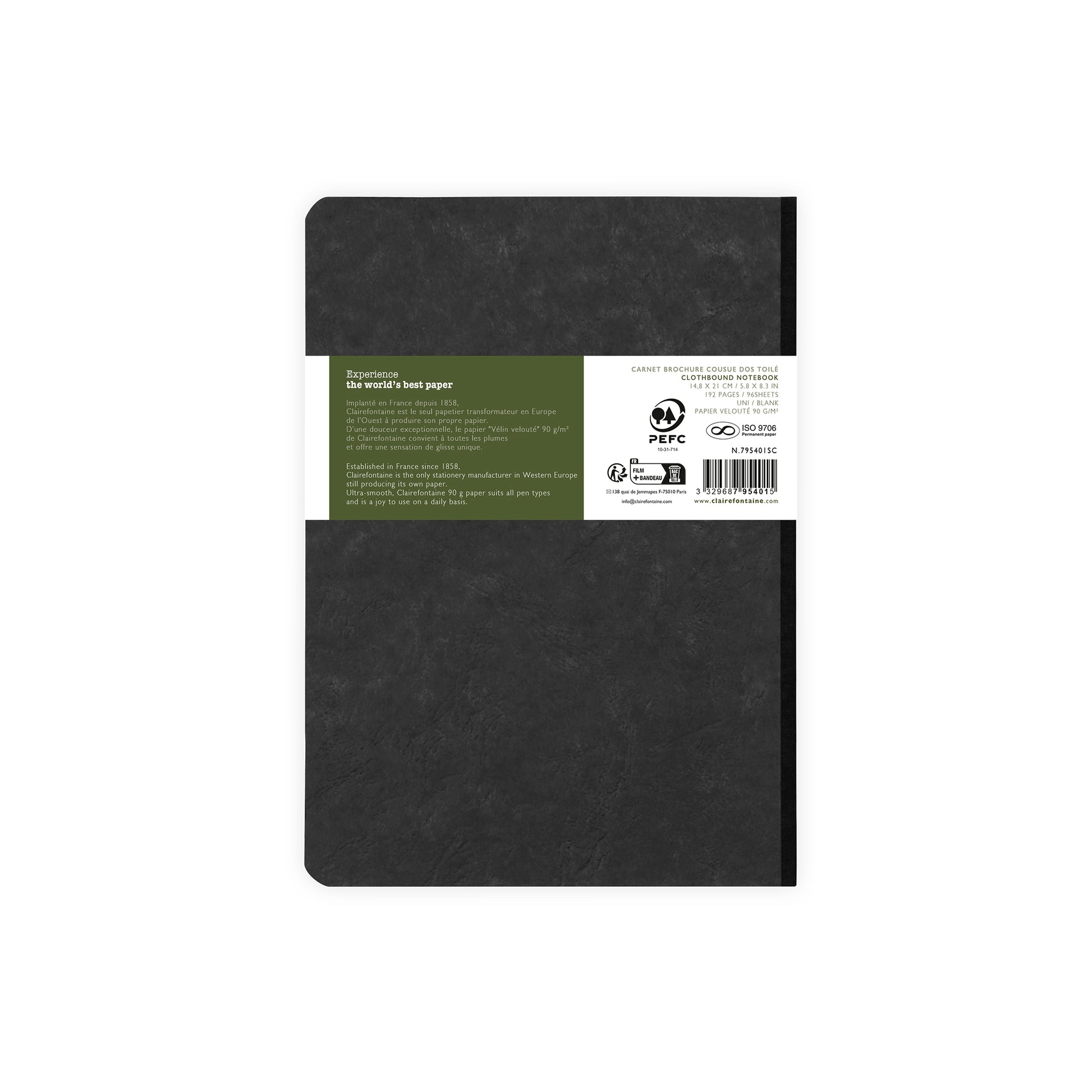 Clairefontaine Age Bag Essentials Clothbound Notebook A5 Blank Black