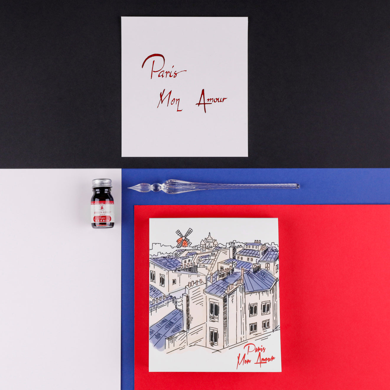 Moulin Rouge Gift Set 10mL Ink, Glass Pen & Calligraphy Pad