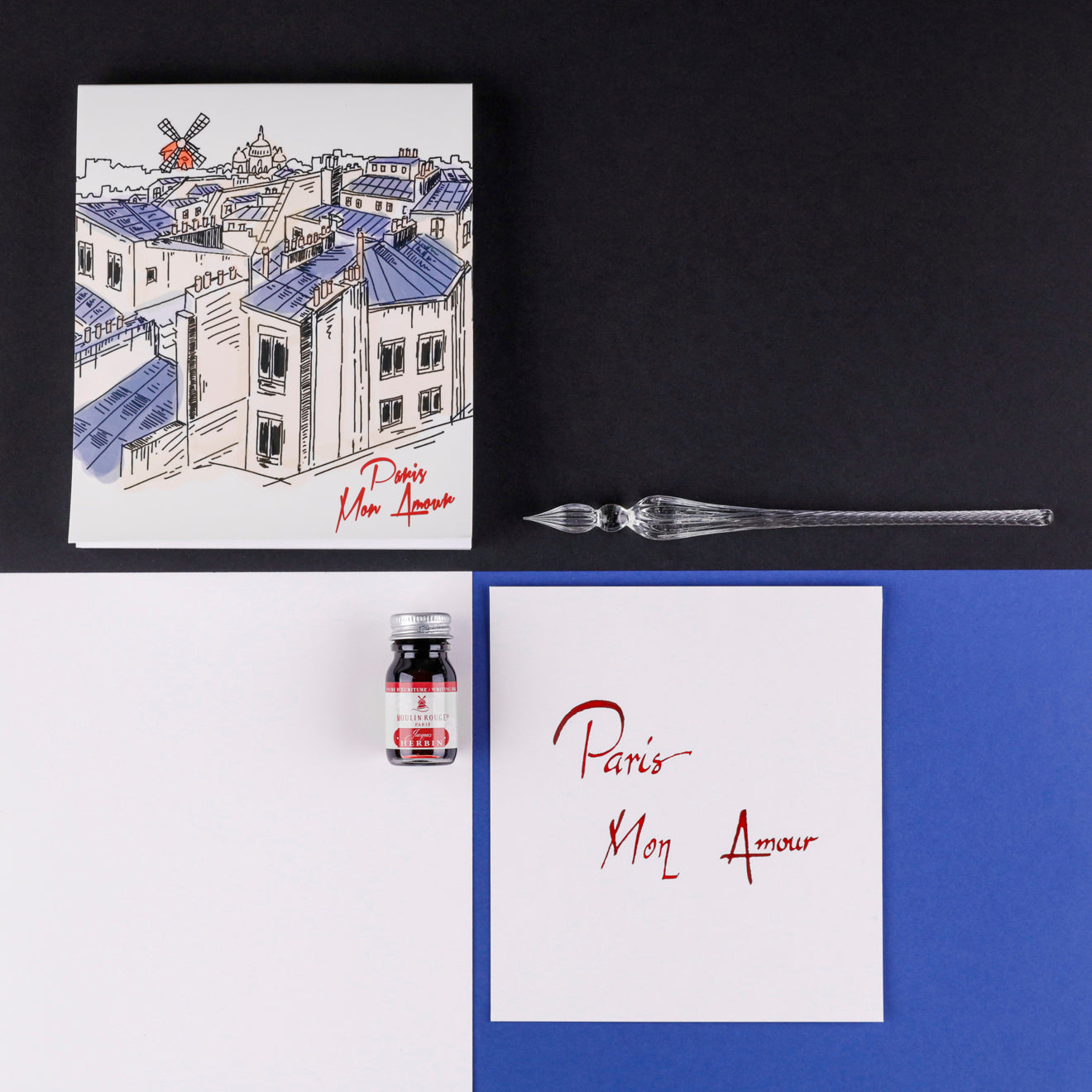 Moulin Rouge Gift Set 10mL Ink, Glass Pen & Calligraphy Pad