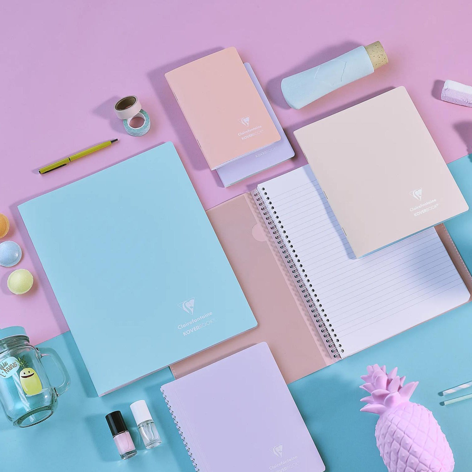 Clairefontaine Koverbook Blush Stapled Notebook A5 Lined Ice Blue