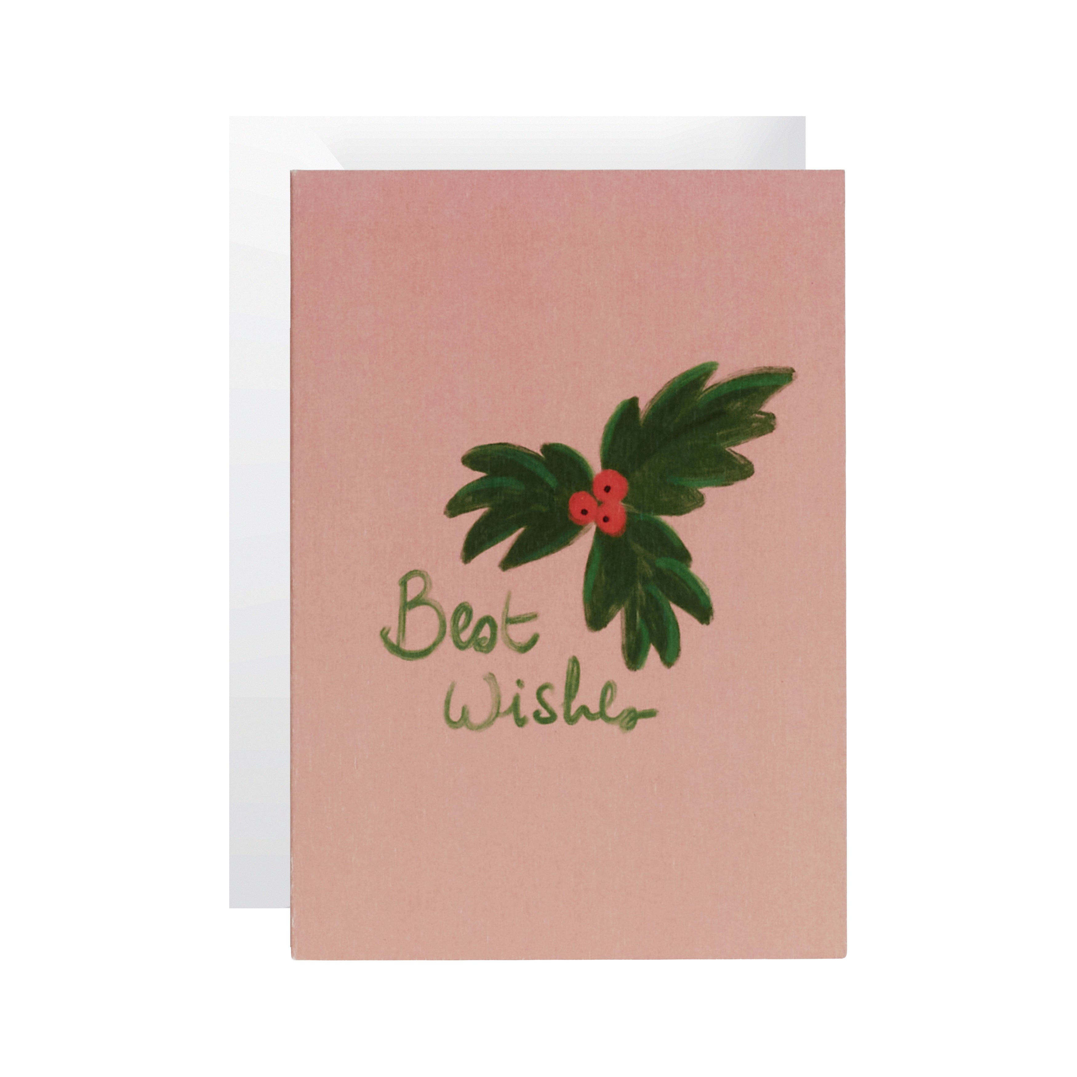 Season Paper Greeting Card Christmas Holly 'Best Wishes'