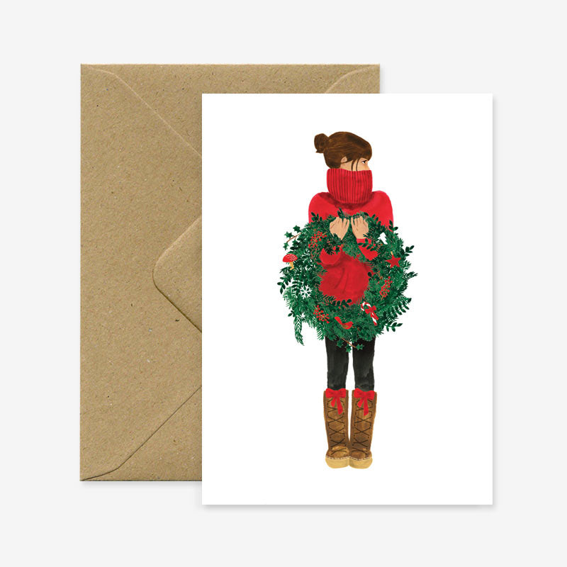 ATWS Greeting Card Christmas Girl Wreath
