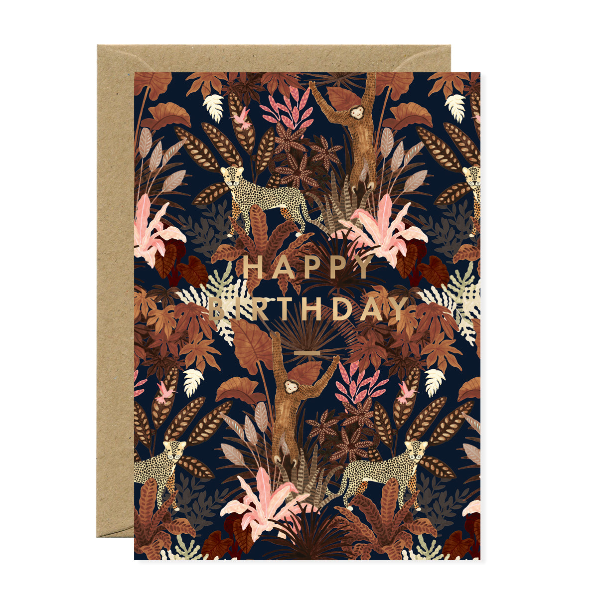 ATWS Greeting Card Monkey Happy Birthday – Gold Foil