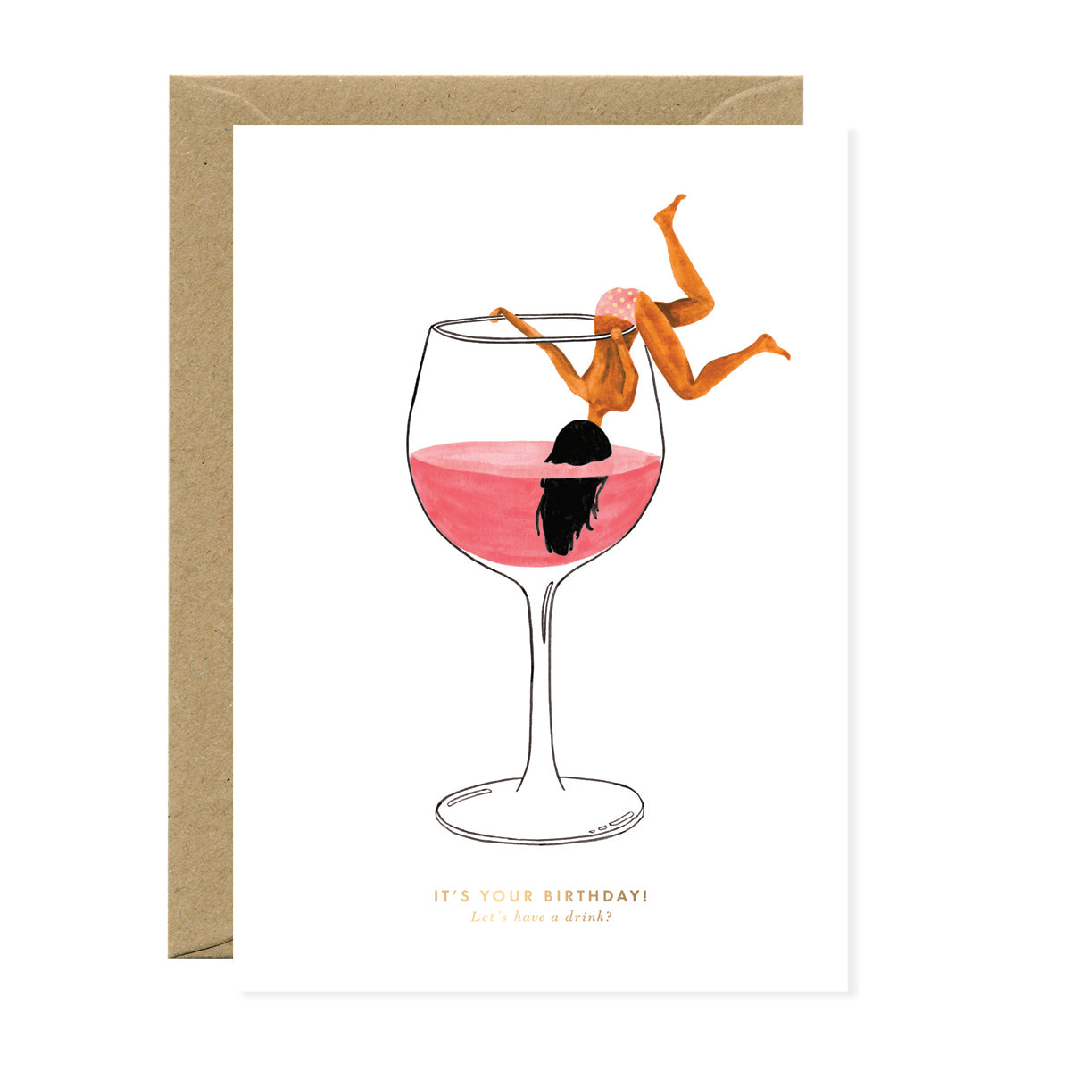 ATWS Greeting Card Just A Drink – Gold Foil