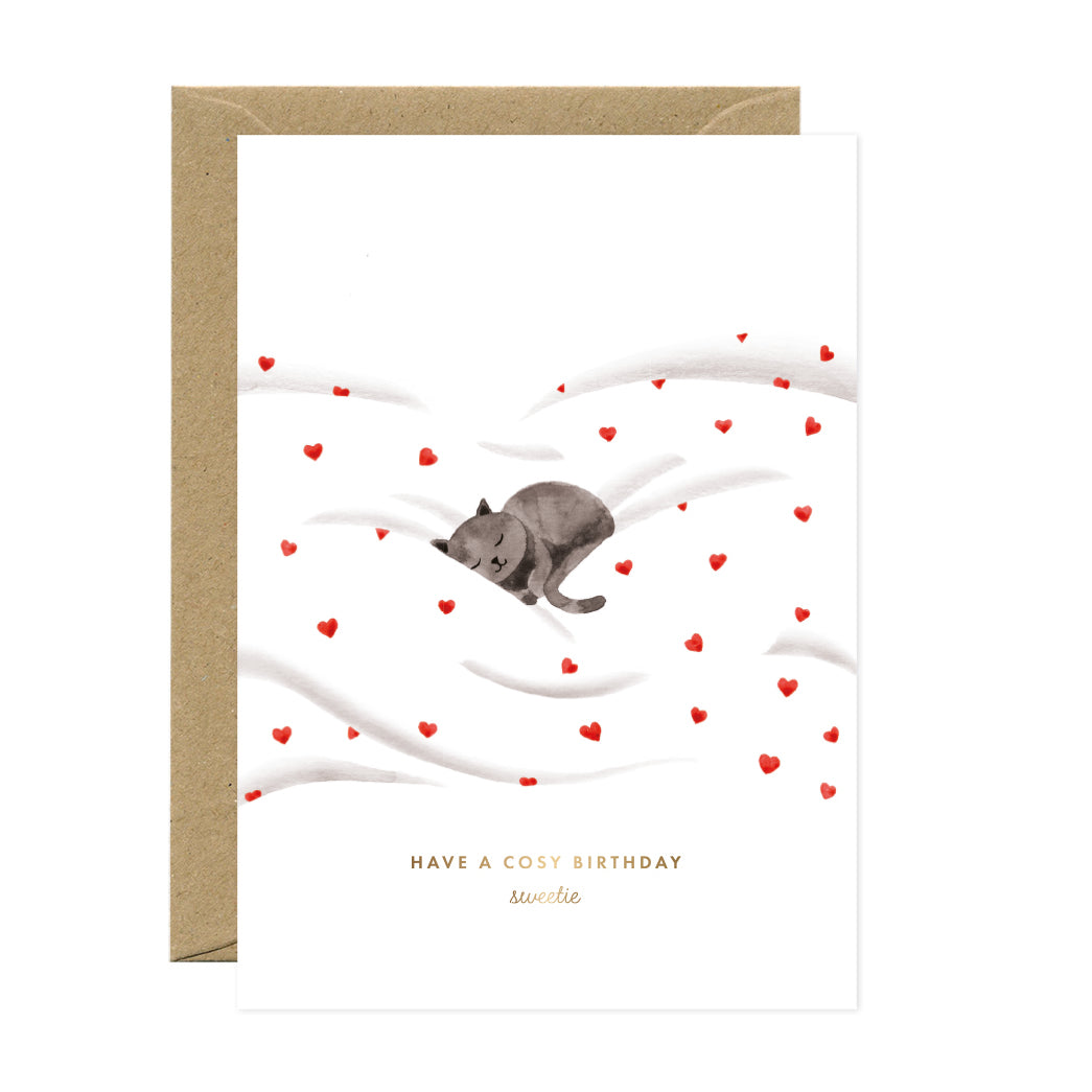ATWS Greeting Card Cosy Cat – Gold Foil