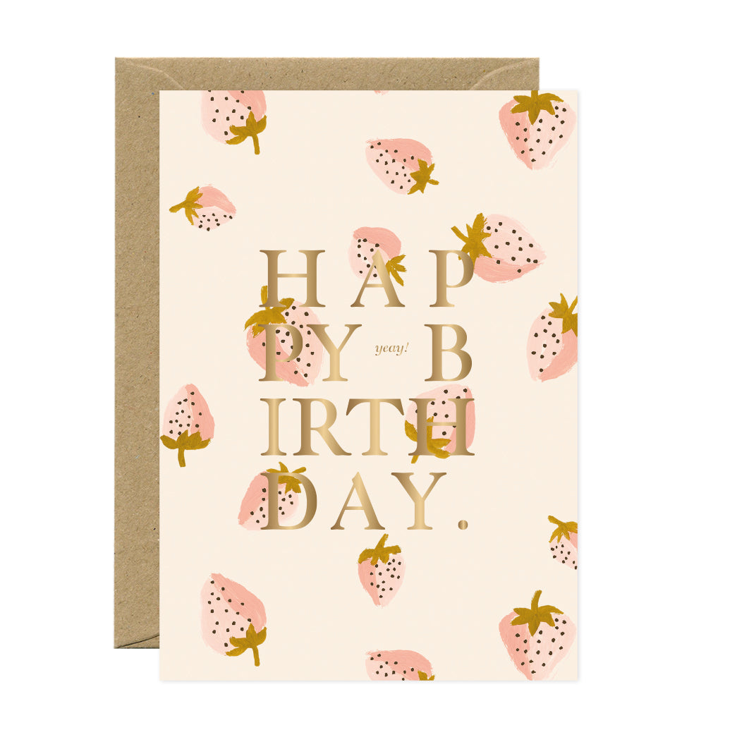 ATWS Greeting Card Strawberries Birthday – Gold Foil