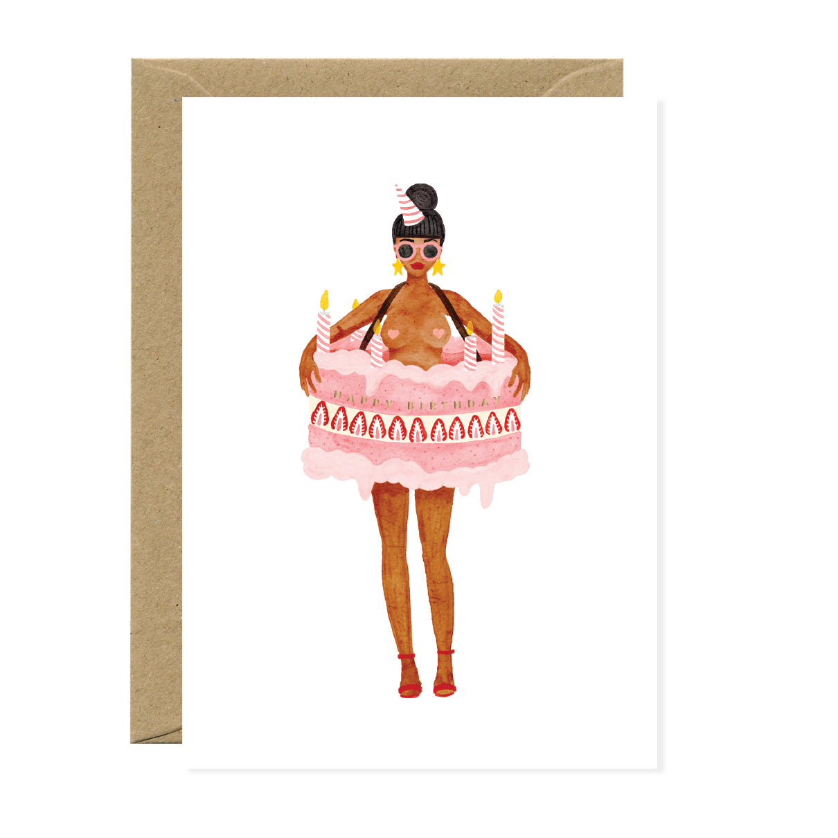 ATWS Greeting Card Girl In A Cake – Gold Foil