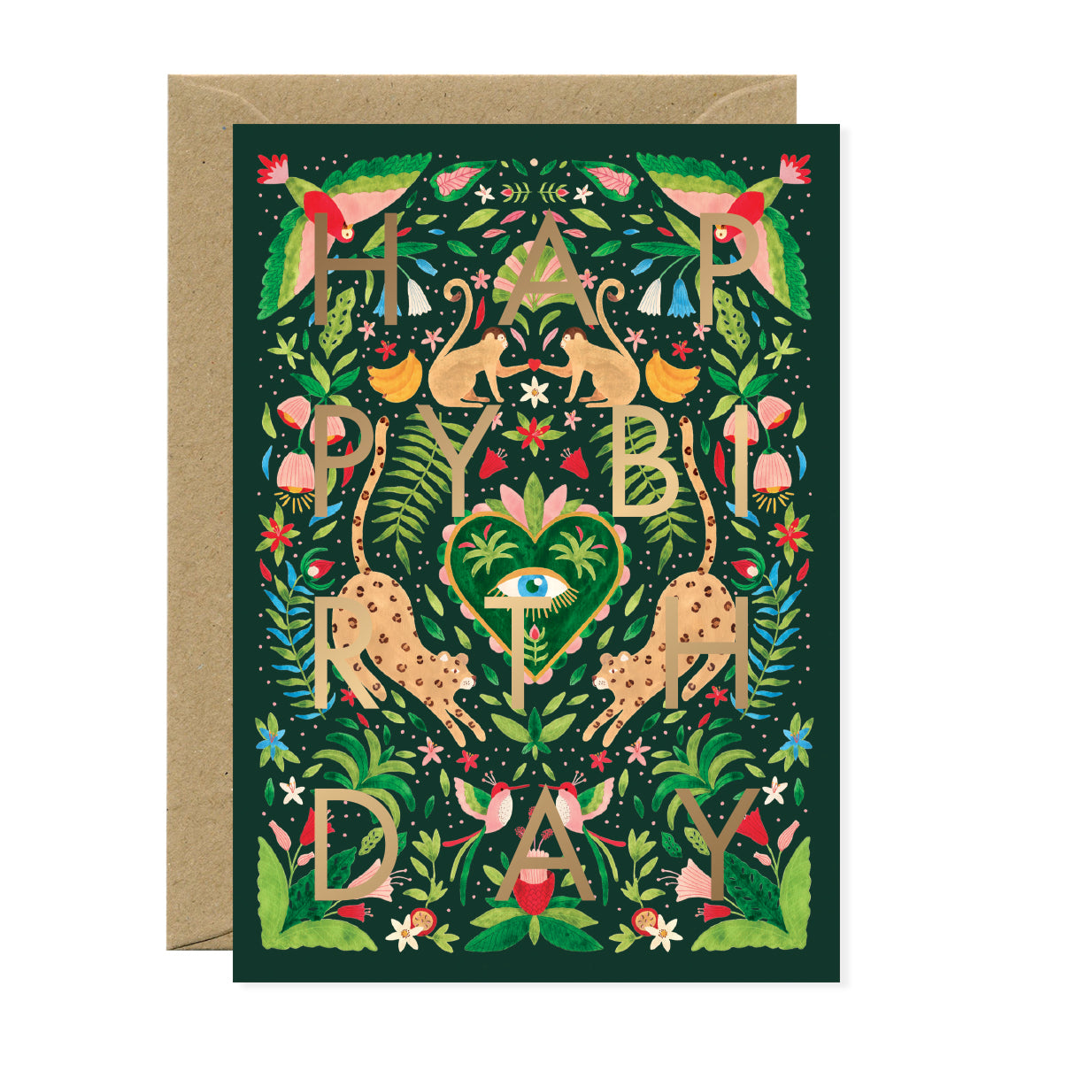 ATWS Greeting Card Green Jungle Birthday – Gold Foil