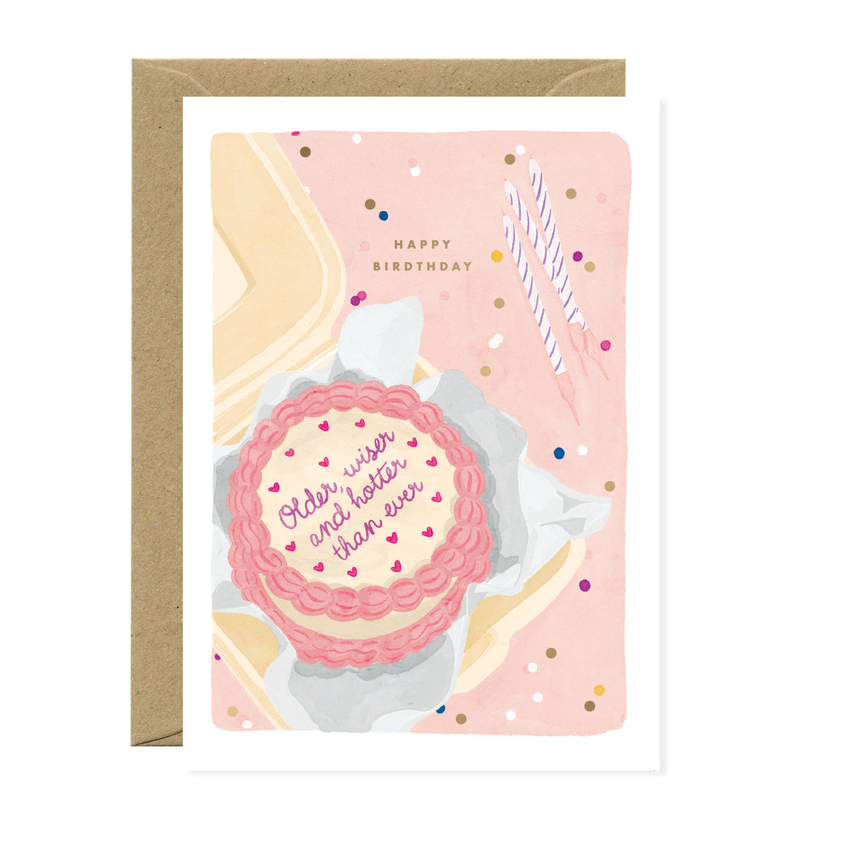 ATWS Greeting Card Older Wiser Cake – Gold Foil