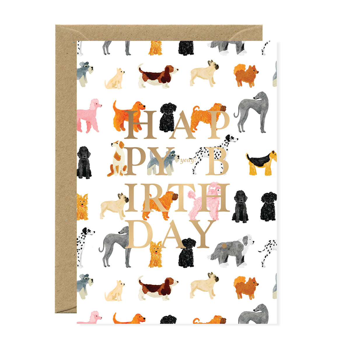 ATWS Greeting Card Birthday Dogs Pattern – Gold Foil