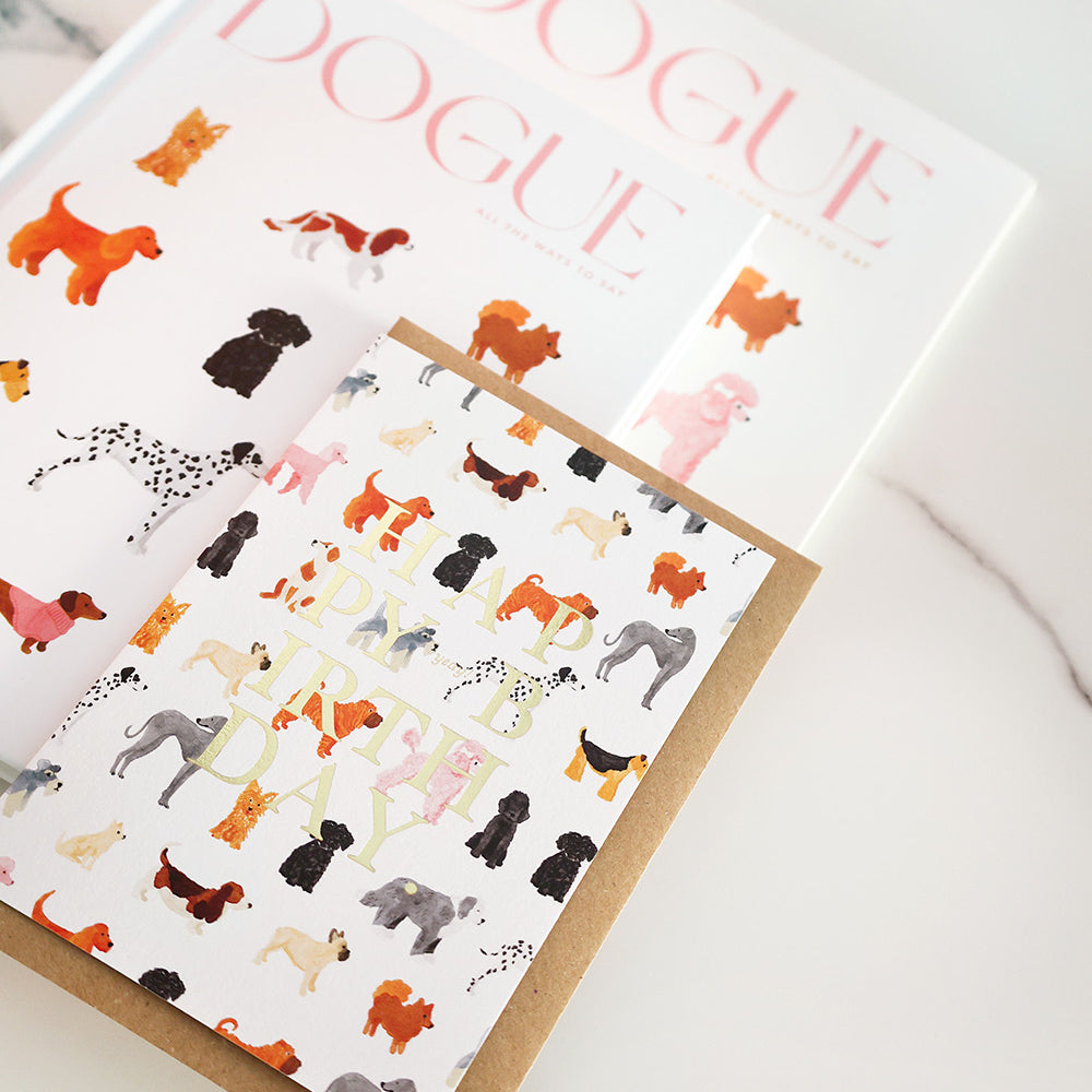 ATWS Greeting Card Birthday Dogs Pattern – Gold Foil